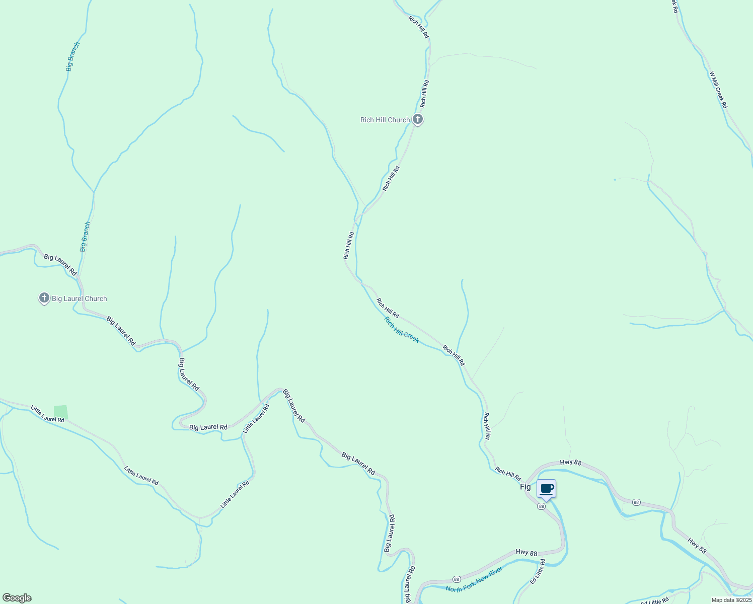 map of restaurants, bars, coffee shops, grocery stores, and more near 1285 Rich Hill Road in Creston