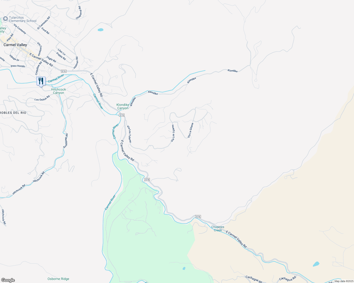 map of restaurants, bars, coffee shops, grocery stores, and more near 15561 Vía La Gitana in Carmel Valley
