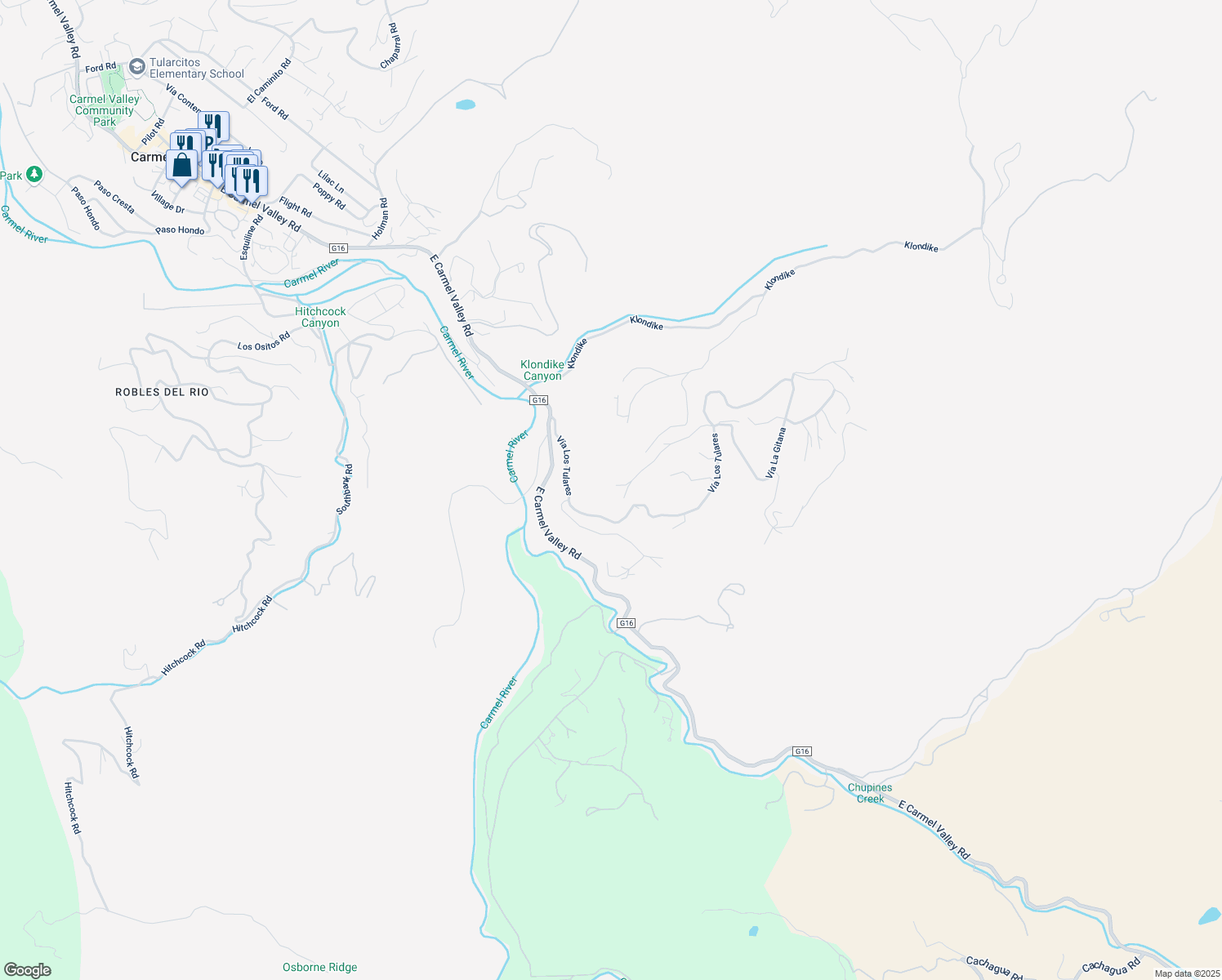 map of restaurants, bars, coffee shops, grocery stores, and more near 309 Vía La Gitana in Carmel Valley