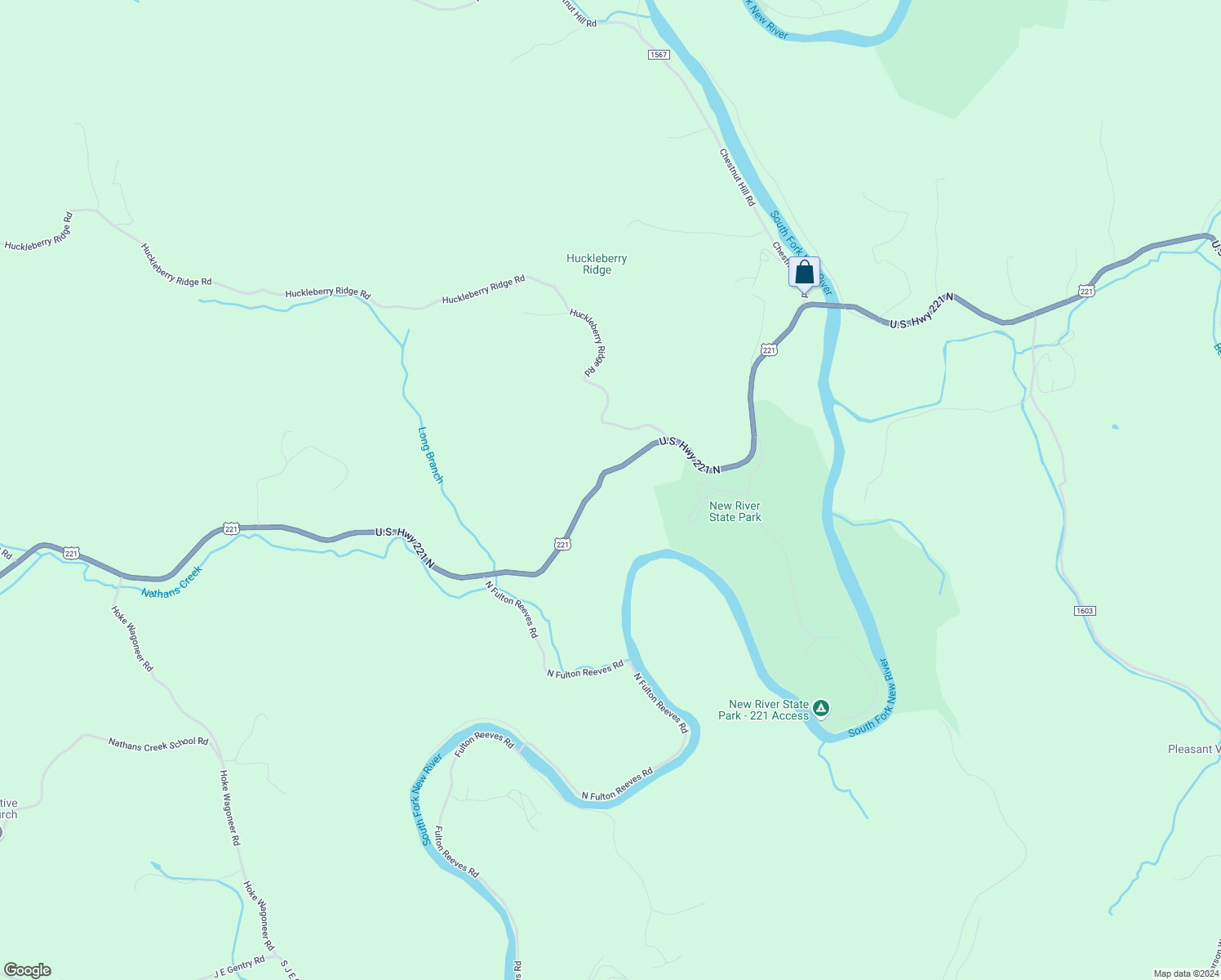 map of restaurants, bars, coffee shops, grocery stores, and more near 9598 U.S. Highway 221 North in Crumpler