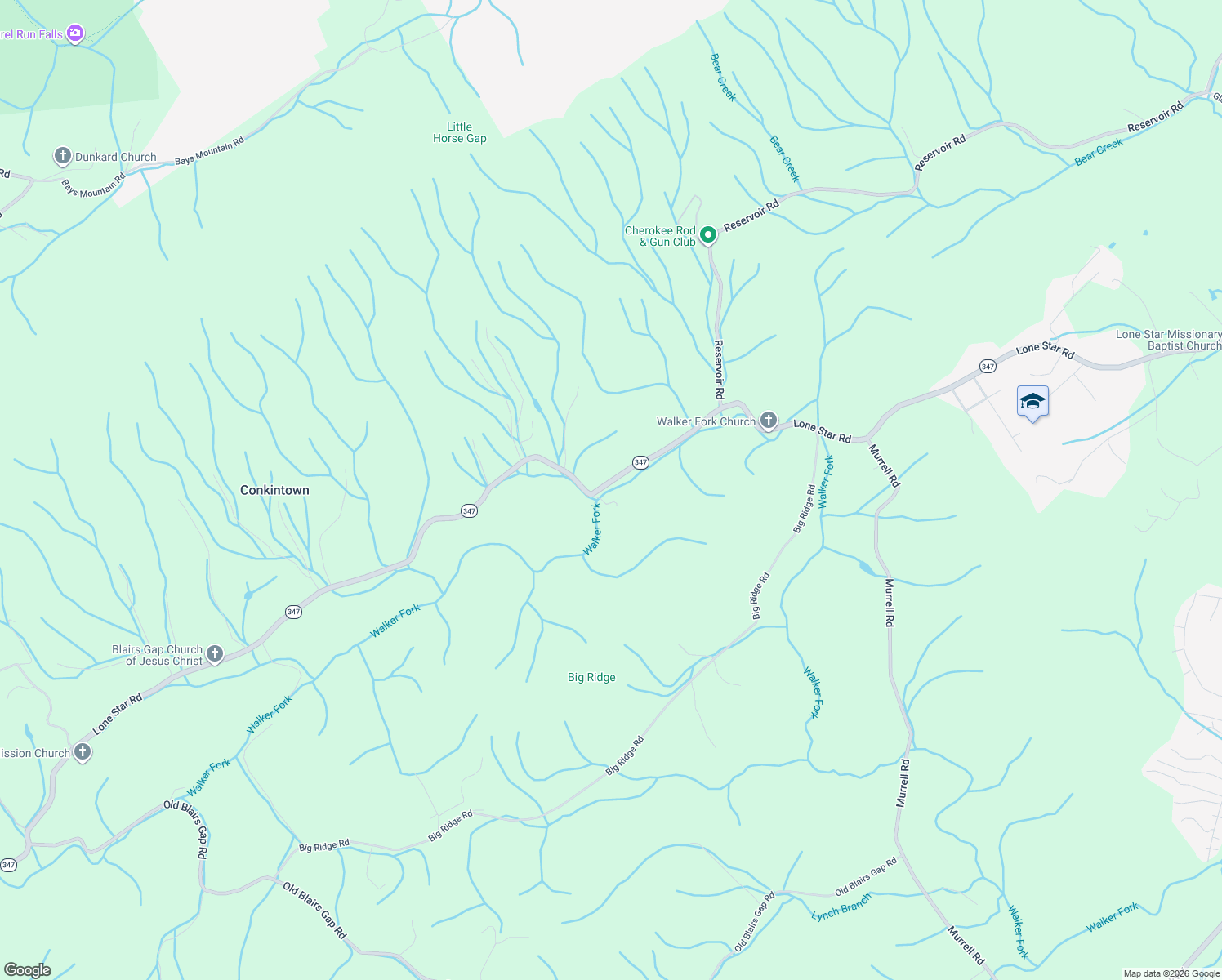 map of restaurants, bars, coffee shops, grocery stores, and more near 6693 Lone Star Road in Kingsport