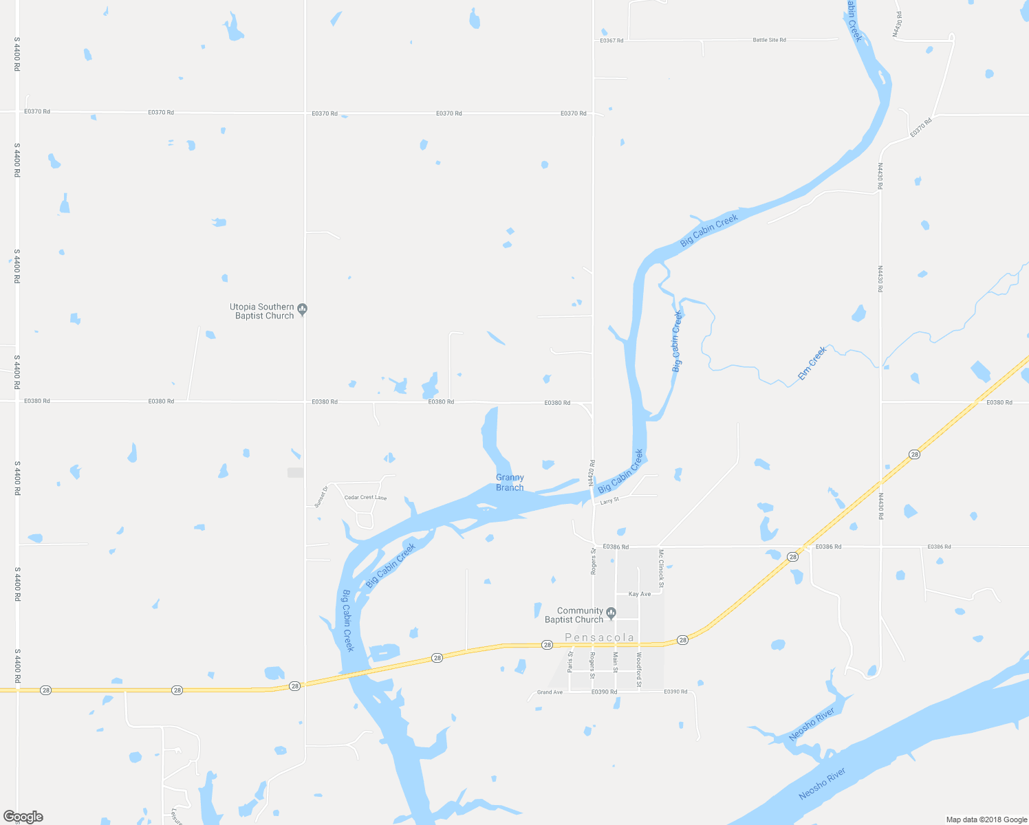 map of restaurants, bars, coffee shops, grocery stores, and more near 38037 South 4417 Road in Big Cabin