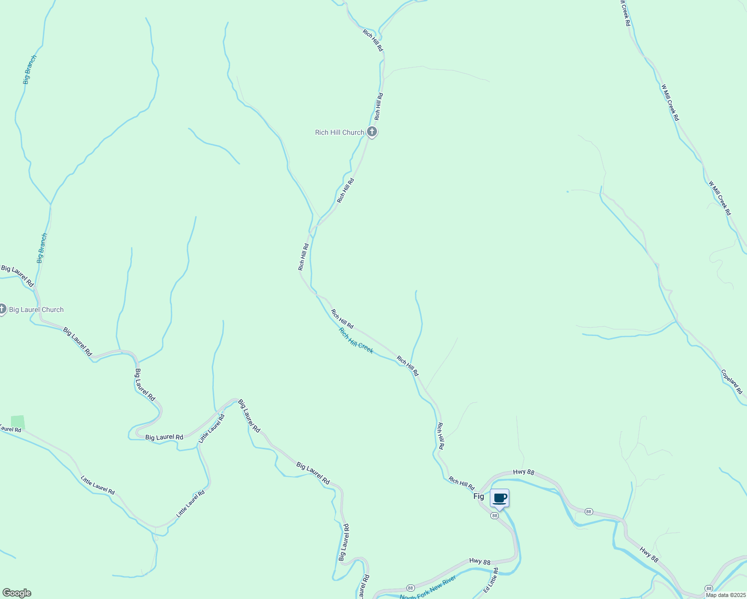 map of restaurants, bars, coffee shops, grocery stores, and more near 1220 Rich Hill Road in Creston
