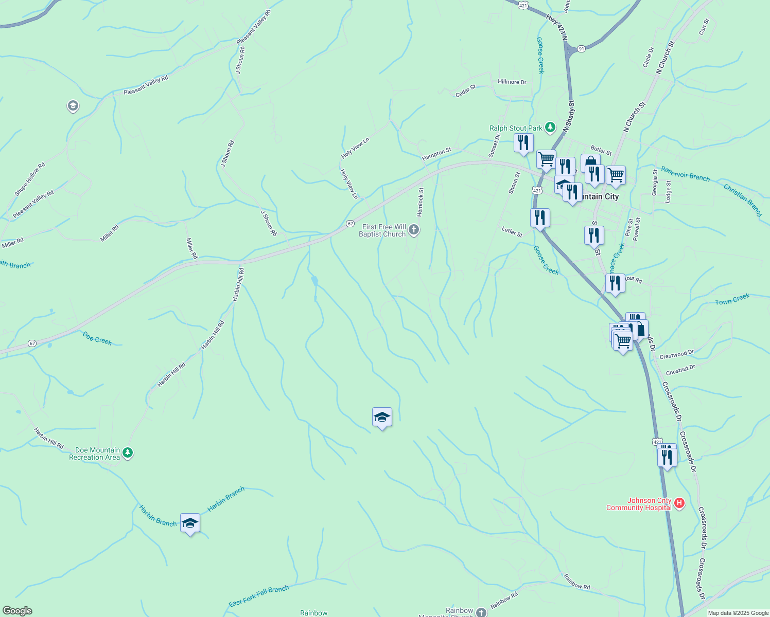 map of restaurants, bars, coffee shops, grocery stores, and more near 411 Bankers Bend in Mountain City