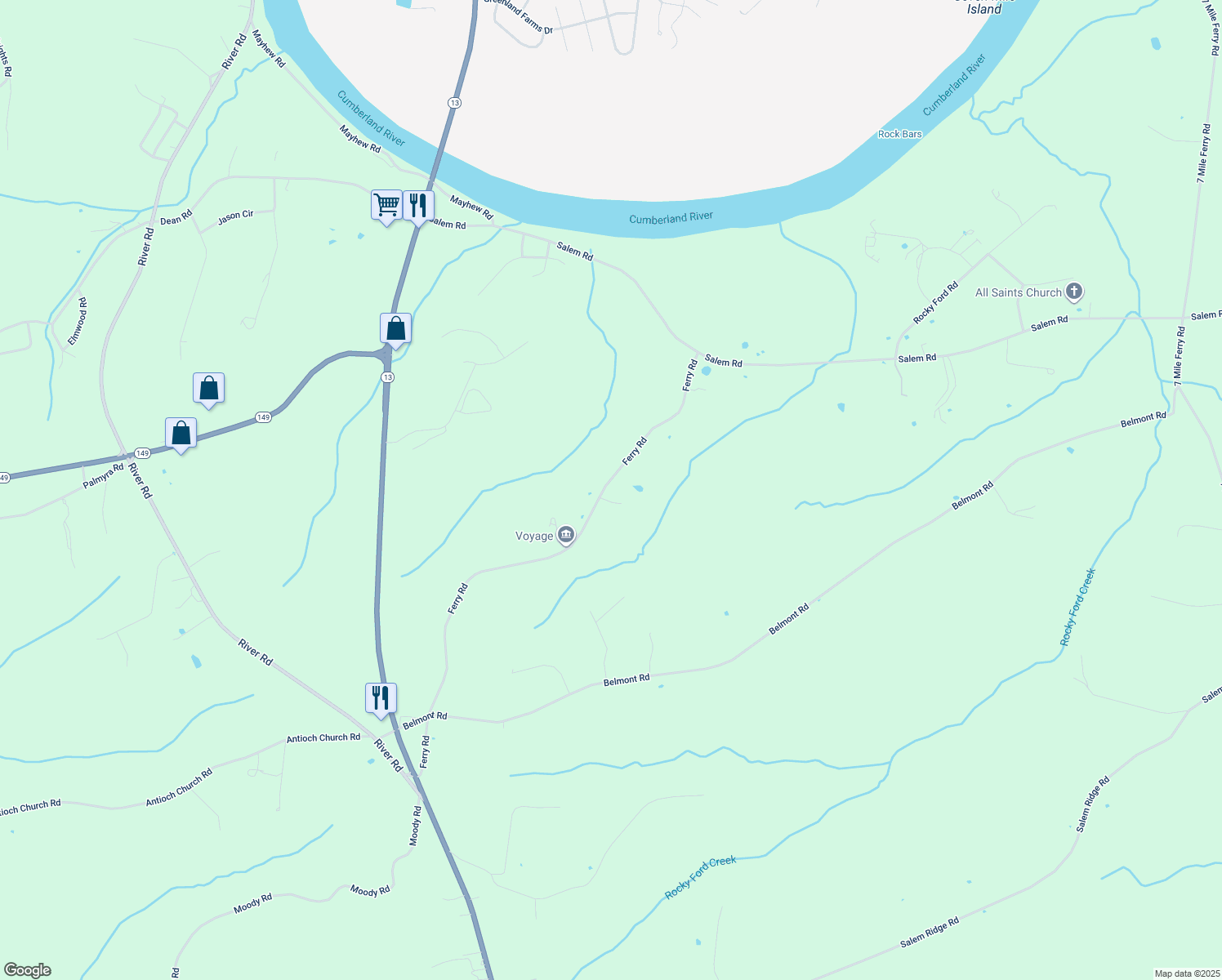 map of restaurants, bars, coffee shops, grocery stores, and more near 2031 Ferry Road in Clarksville