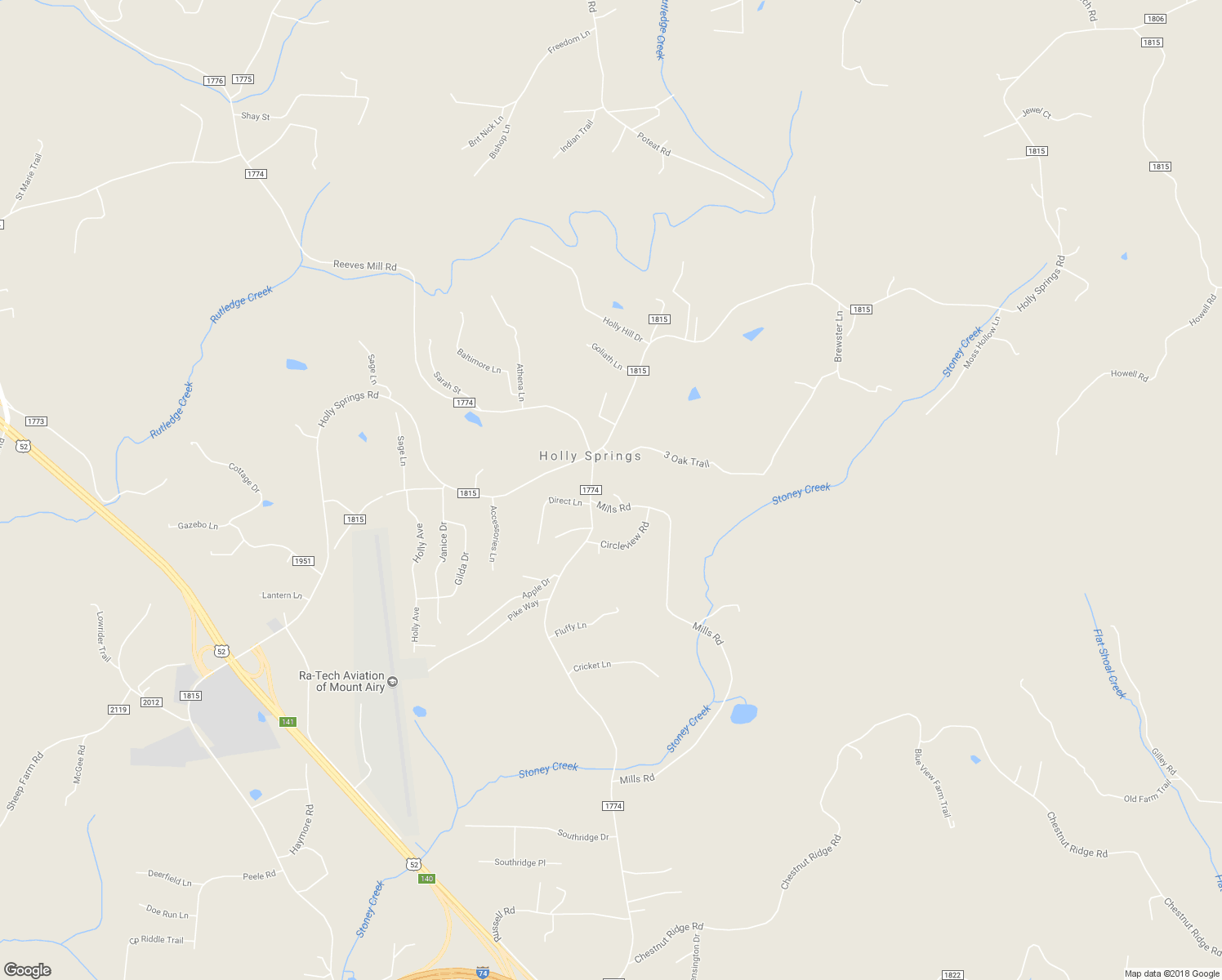 map of restaurants, bars, coffee shops, grocery stores, and more near 153 Mills Road in Mount Airy