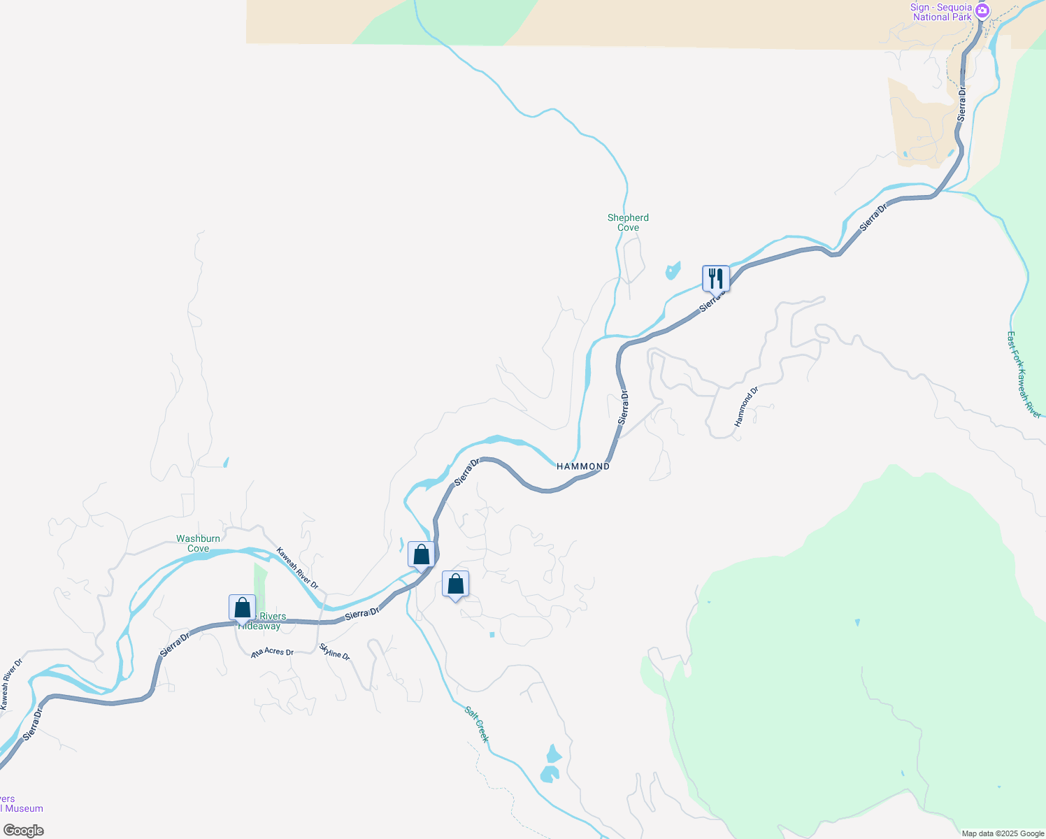 map of restaurants, bars, coffee shops, grocery stores, and more near 44324 Dinely Drive in Three Rivers