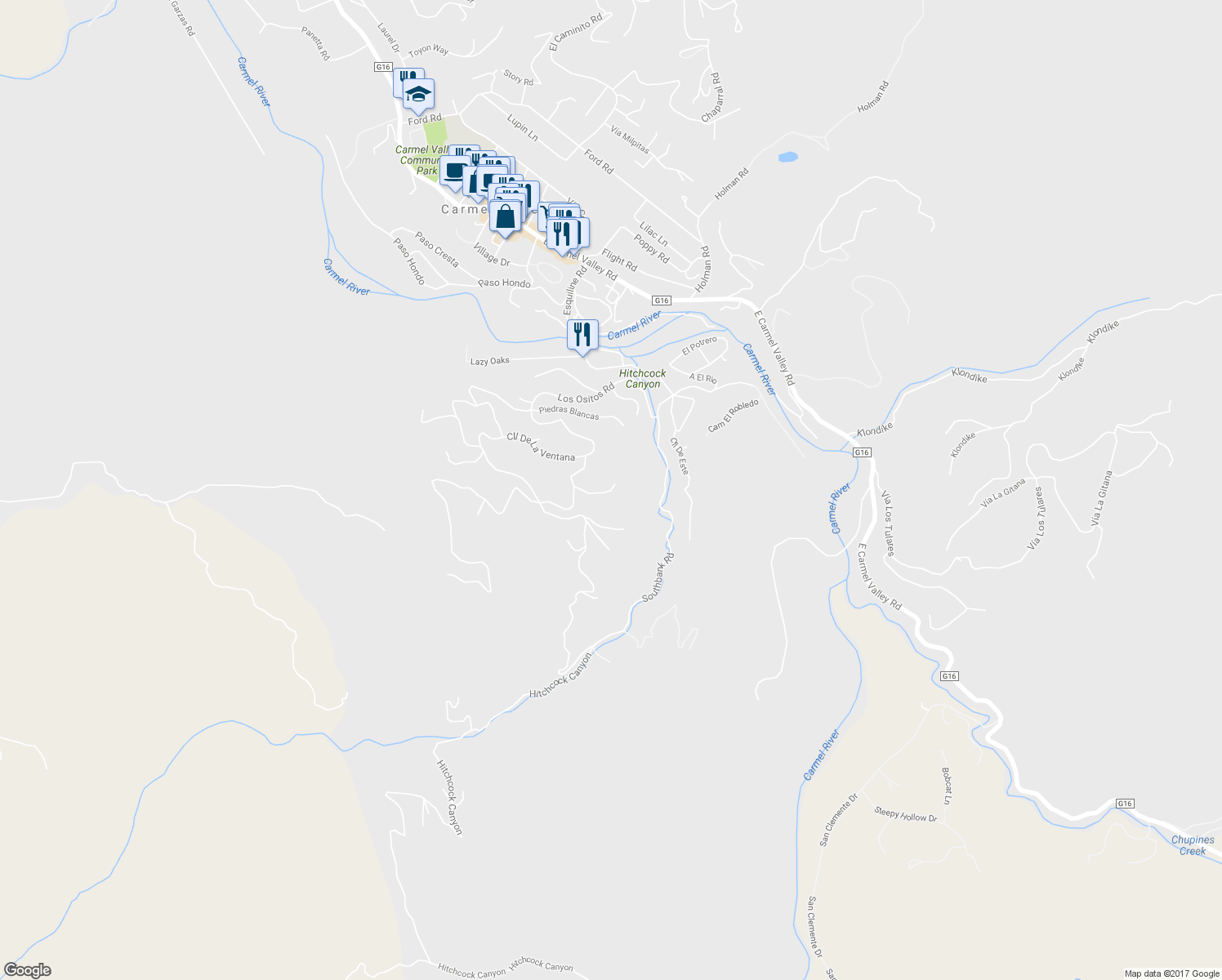 map of restaurants, bars, coffee shops, grocery stores, and more near 19A A El Cuenco in Carmel Valley