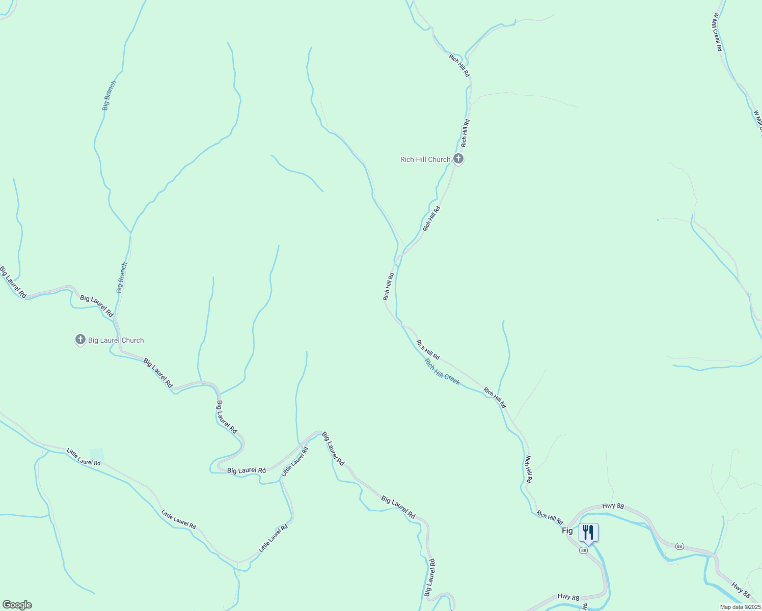 map of restaurants, bars, coffee shops, grocery stores, and more near 1521 Rich Hill Road in Creston