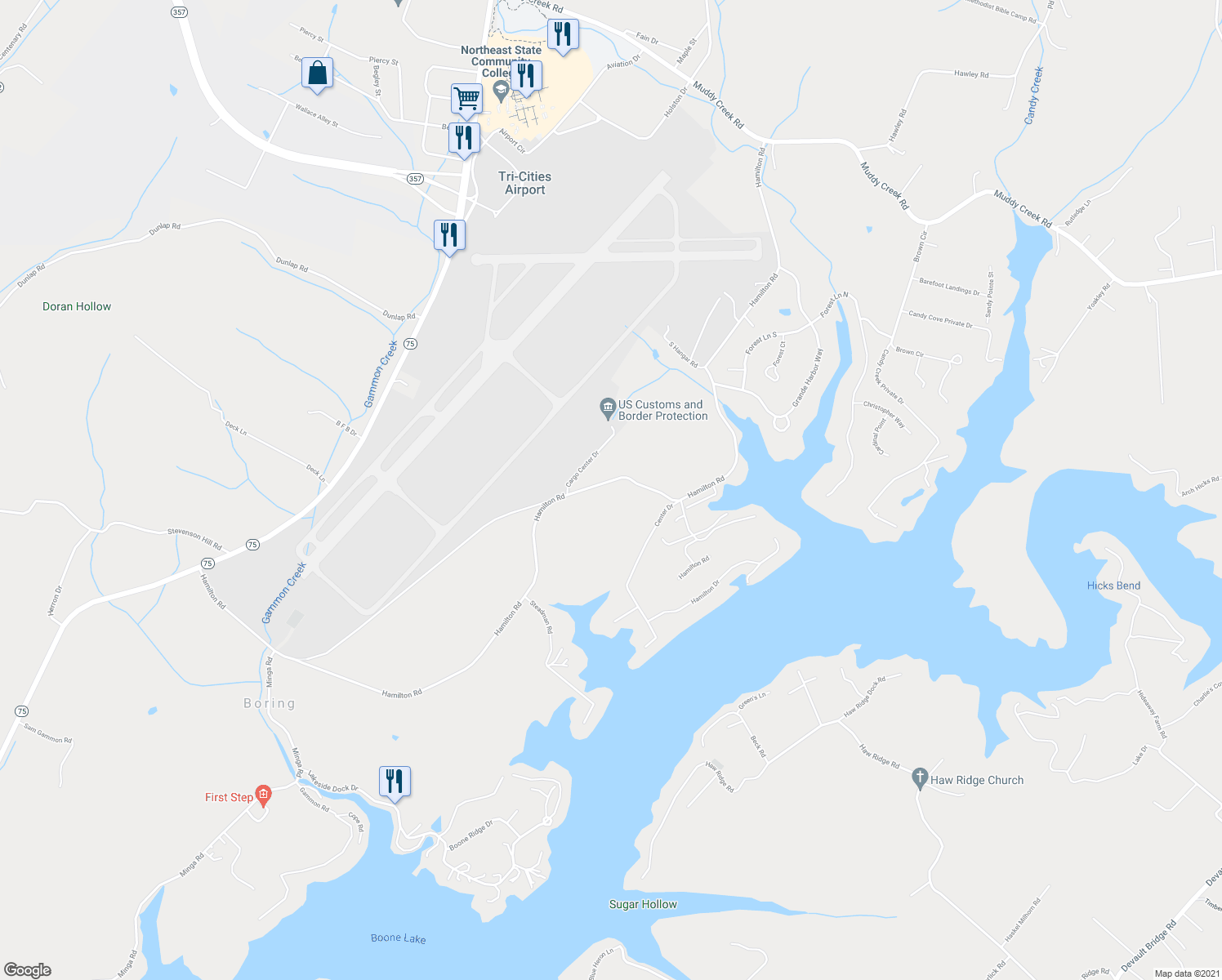 map of restaurants, bars, coffee shops, grocery stores, and more near 724 Hamilton Road in Blountville