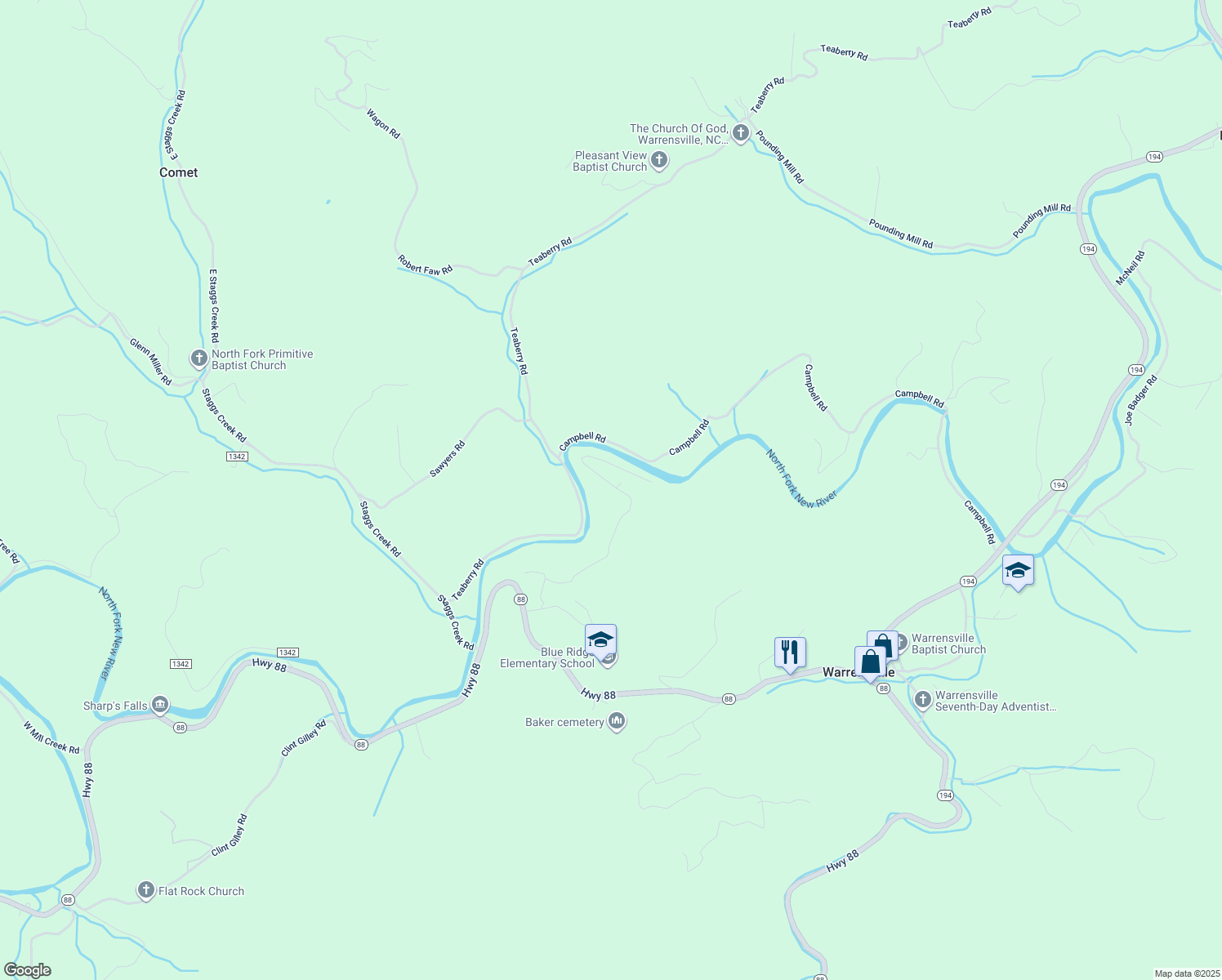 map of restaurants, bars, coffee shops, grocery stores, and more near 149 Falls Lane in Warrensville
