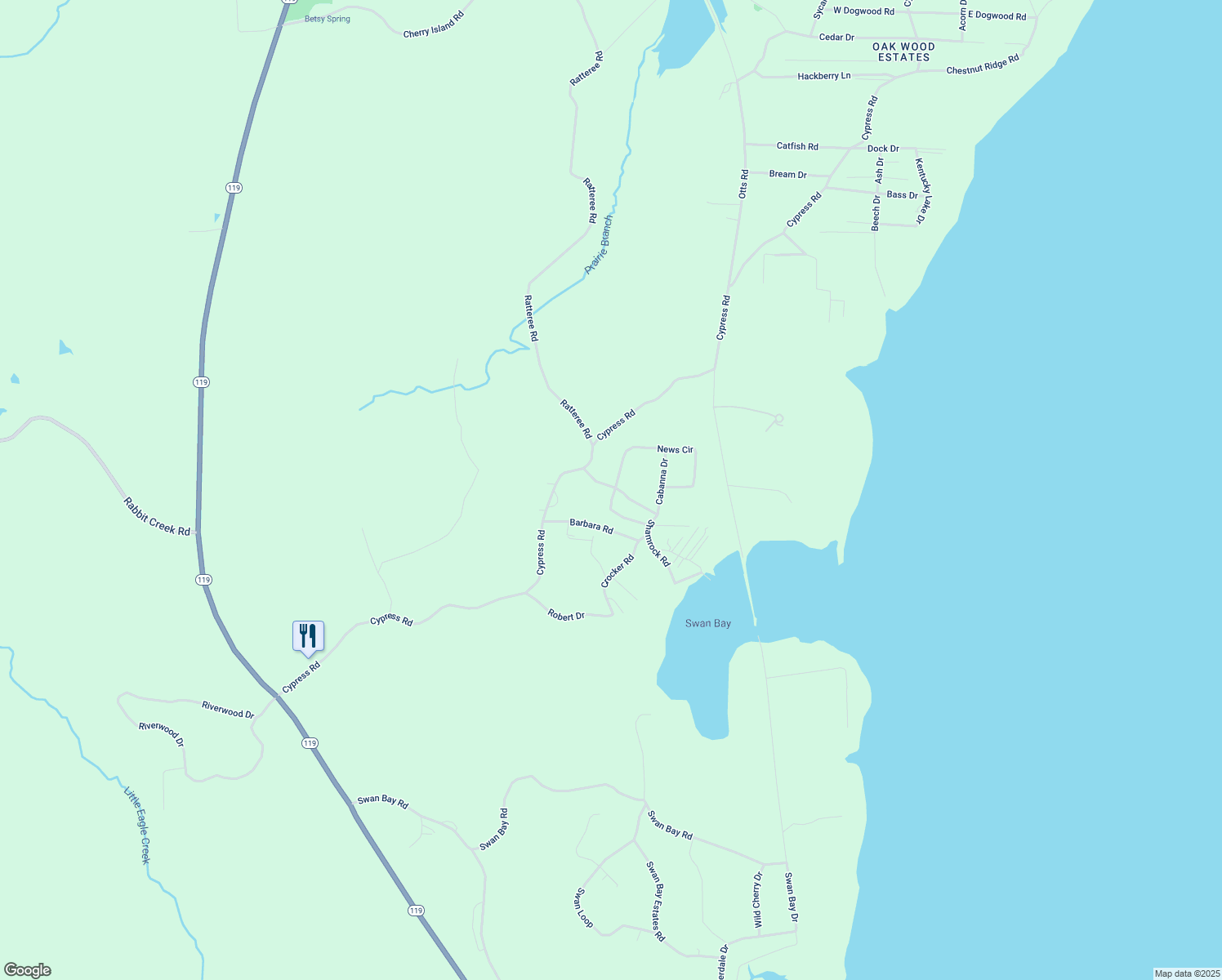 map of restaurants, bars, coffee shops, grocery stores, and more near 8 Pinetree Drive in Buchanan