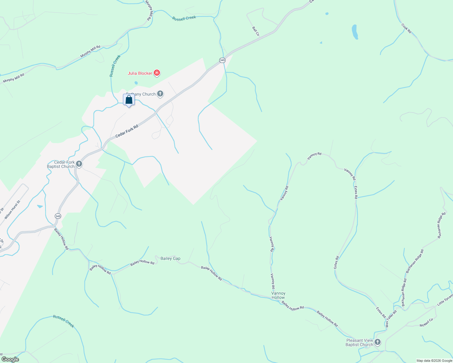 map of restaurants, bars, coffee shops, grocery stores, and more near 425 Vannoy Hollow Road in New Tazewell