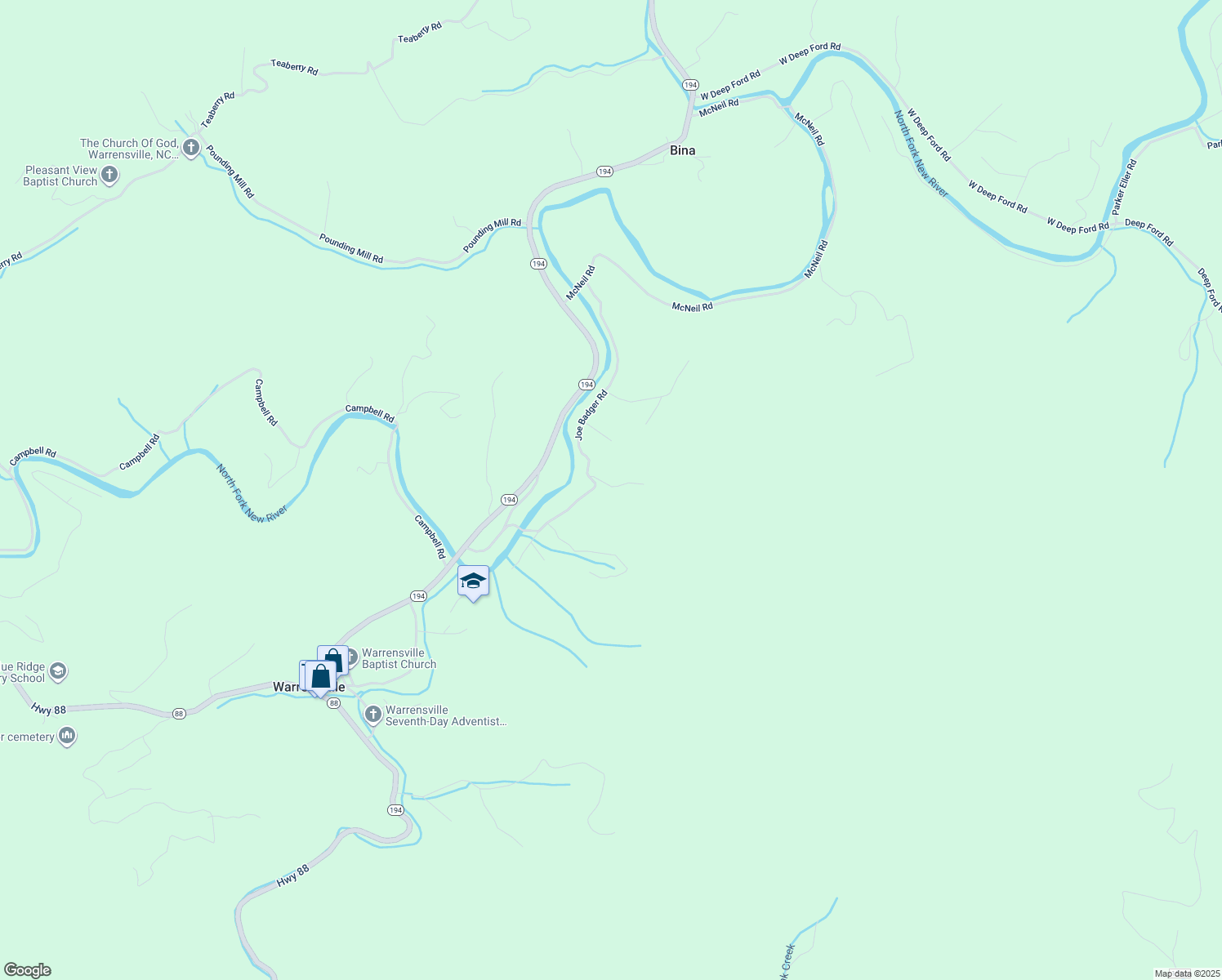 map of restaurants, bars, coffee shops, grocery stores, and more near 174 Big Phoenix Mountain Road in Warrensville