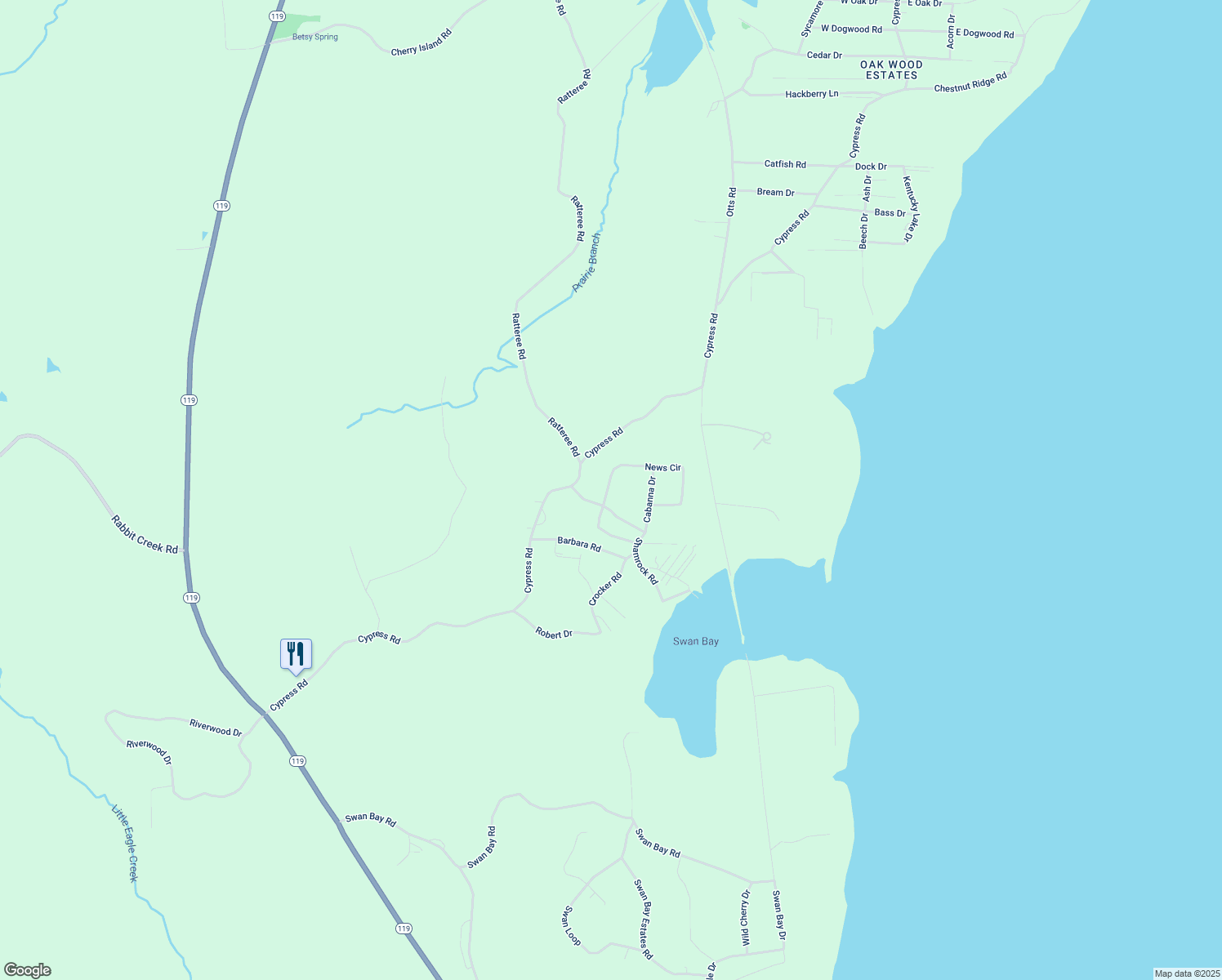 map of restaurants, bars, coffee shops, grocery stores, and more near 8 Pinetree Drive in Buchanan