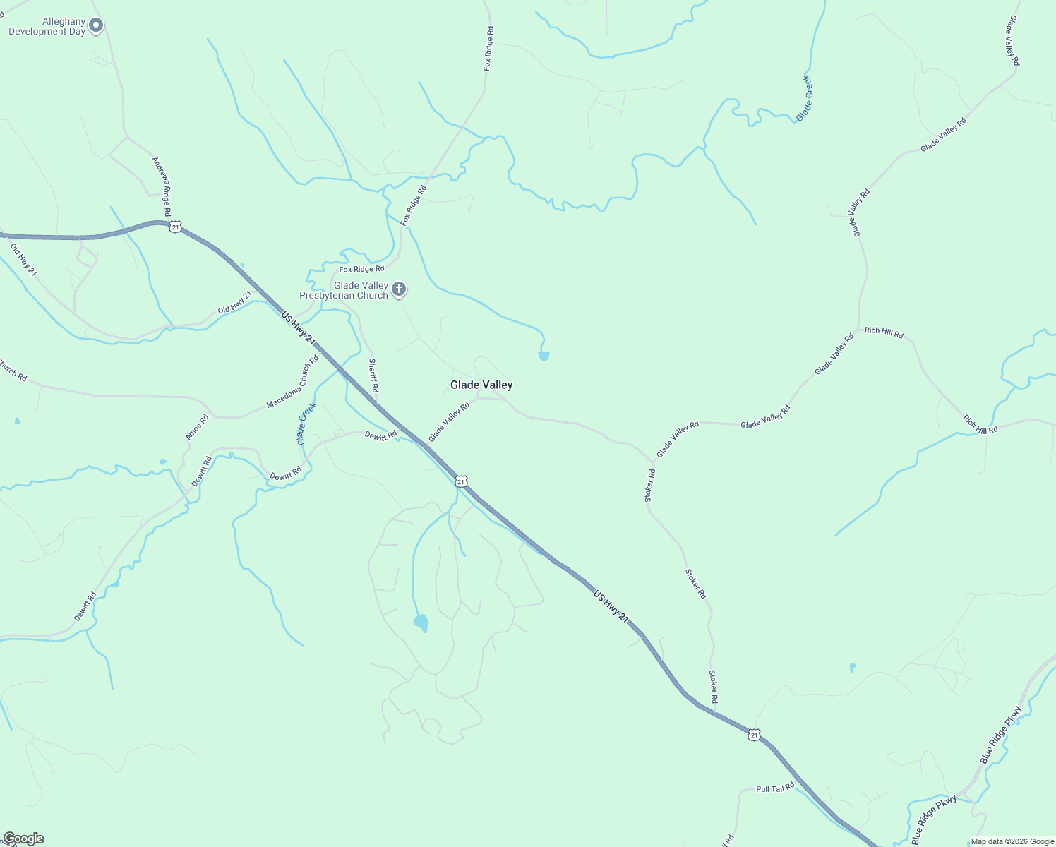 map of restaurants, bars, coffee shops, grocery stores, and more near 460 Glade Valley Road in Glade Valley