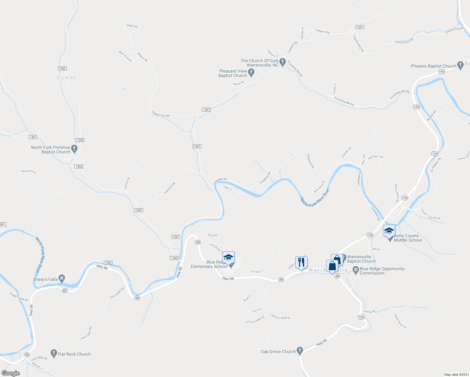 map of restaurants, bars, coffee shops, grocery stores, and more near 649 Falls Lane in Warrensville