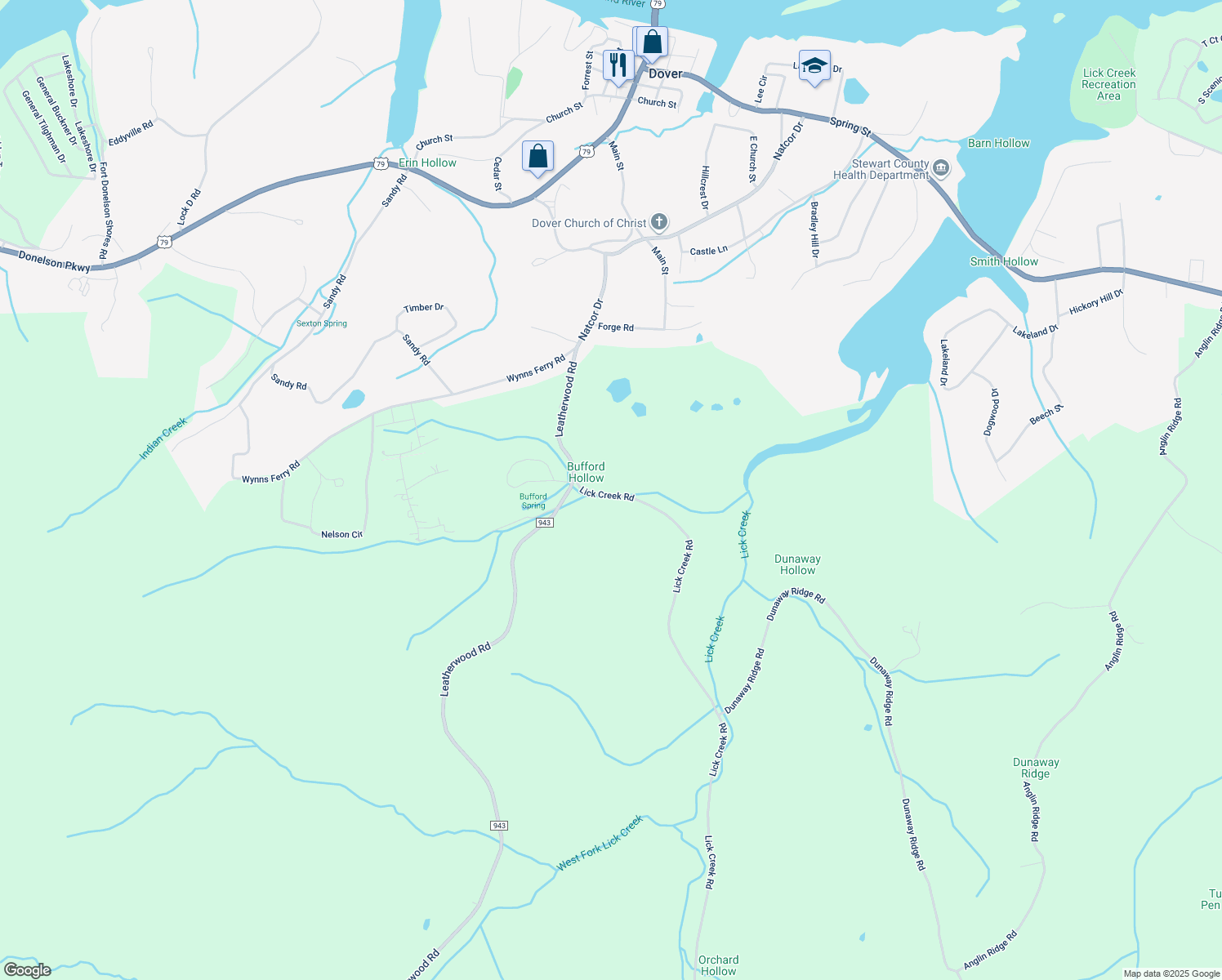 map of restaurants, bars, coffee shops, grocery stores, and more near 117 Lick Creek Road in Dover