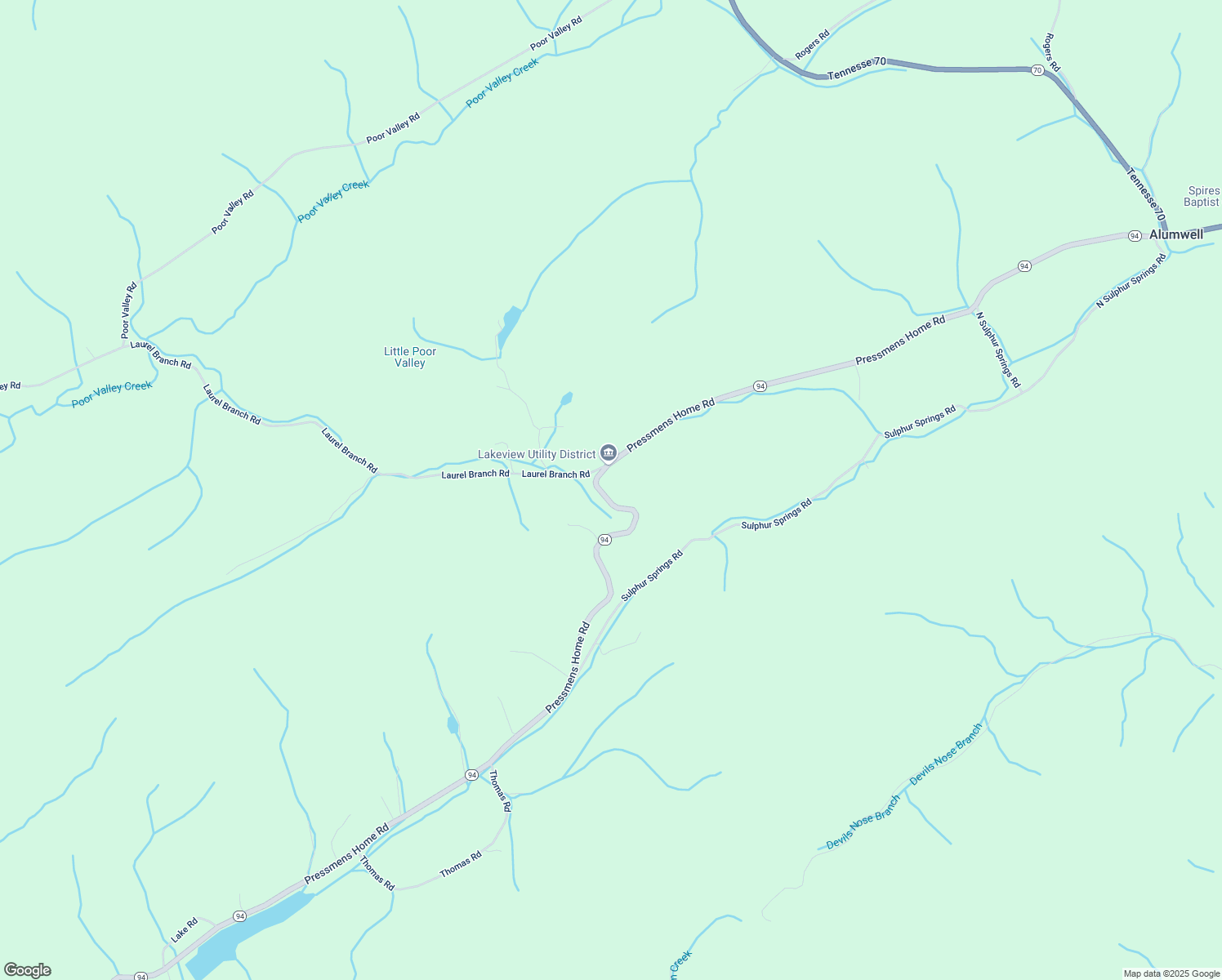 map of restaurants, bars, coffee shops, grocery stores, and more near 1706 Pressmens Home Road in Rogersville