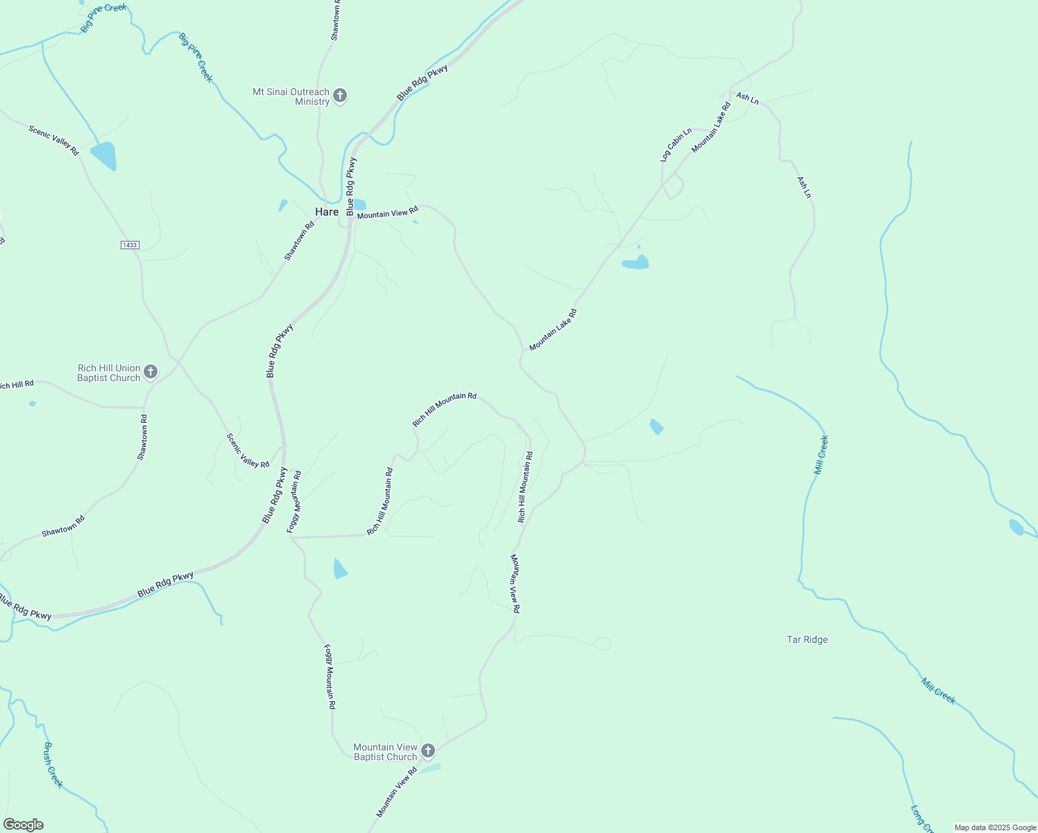 map of restaurants, bars, coffee shops, grocery stores, and more near 1141 Rich Hill Mountain Road in Glade Valley