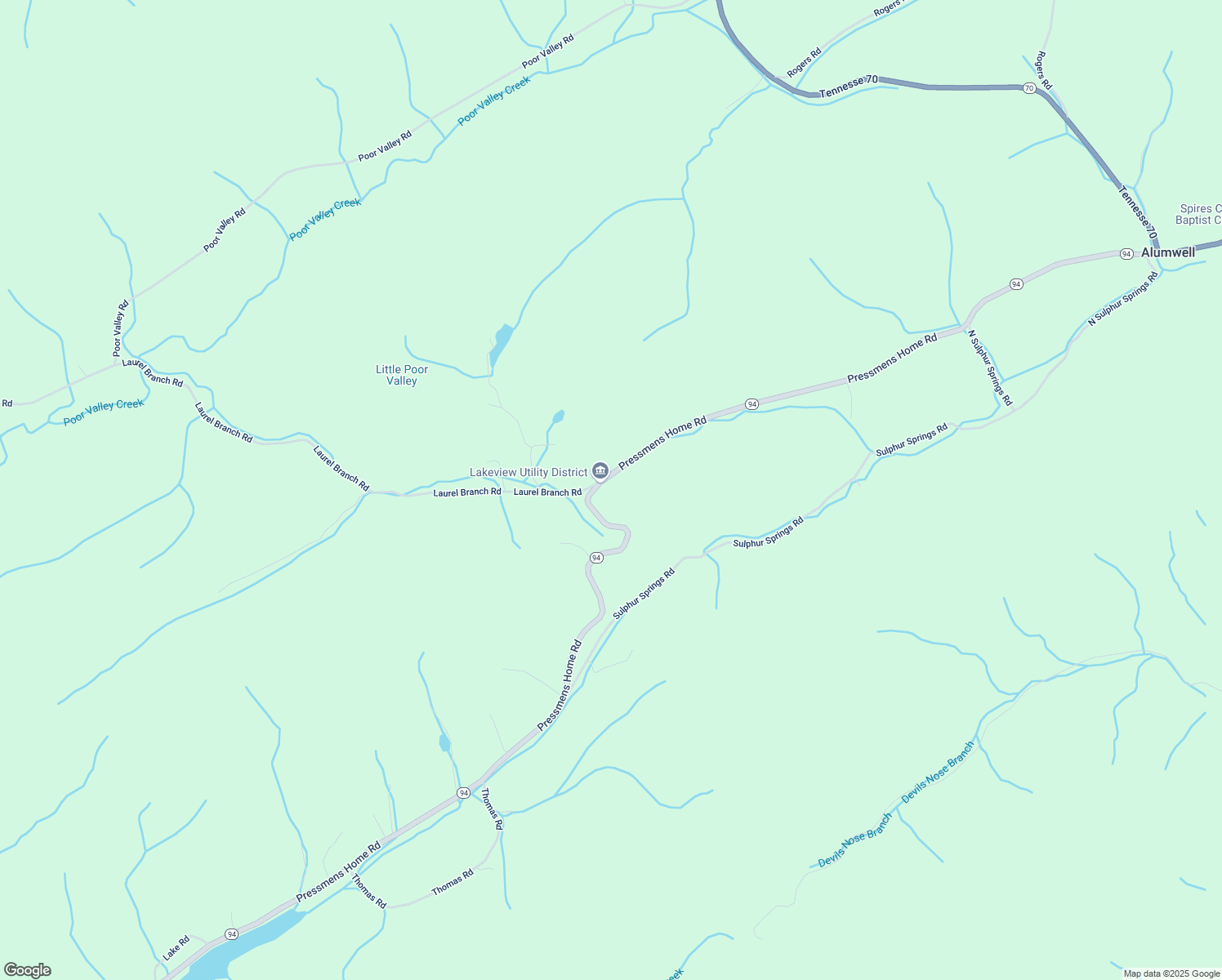 map of restaurants, bars, coffee shops, grocery stores, and more near 1706 Pressmens Home Road in Rogersville