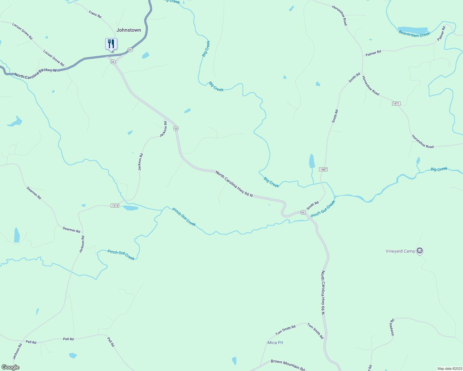 map of restaurants, bars, coffee shops, grocery stores, and more near 3435 North Carolina Highway 66 North in Westfield