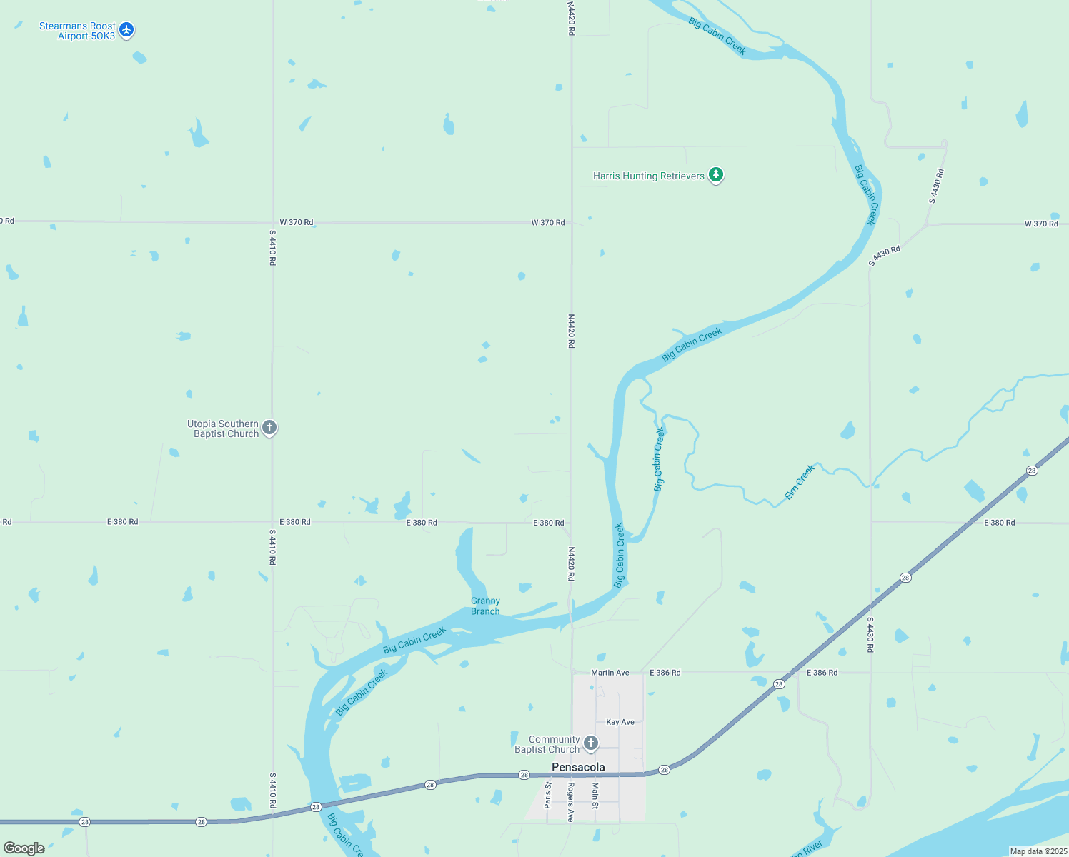 map of restaurants, bars, coffee shops, grocery stores, and more near 37671 South 4420 Road in Vinita
