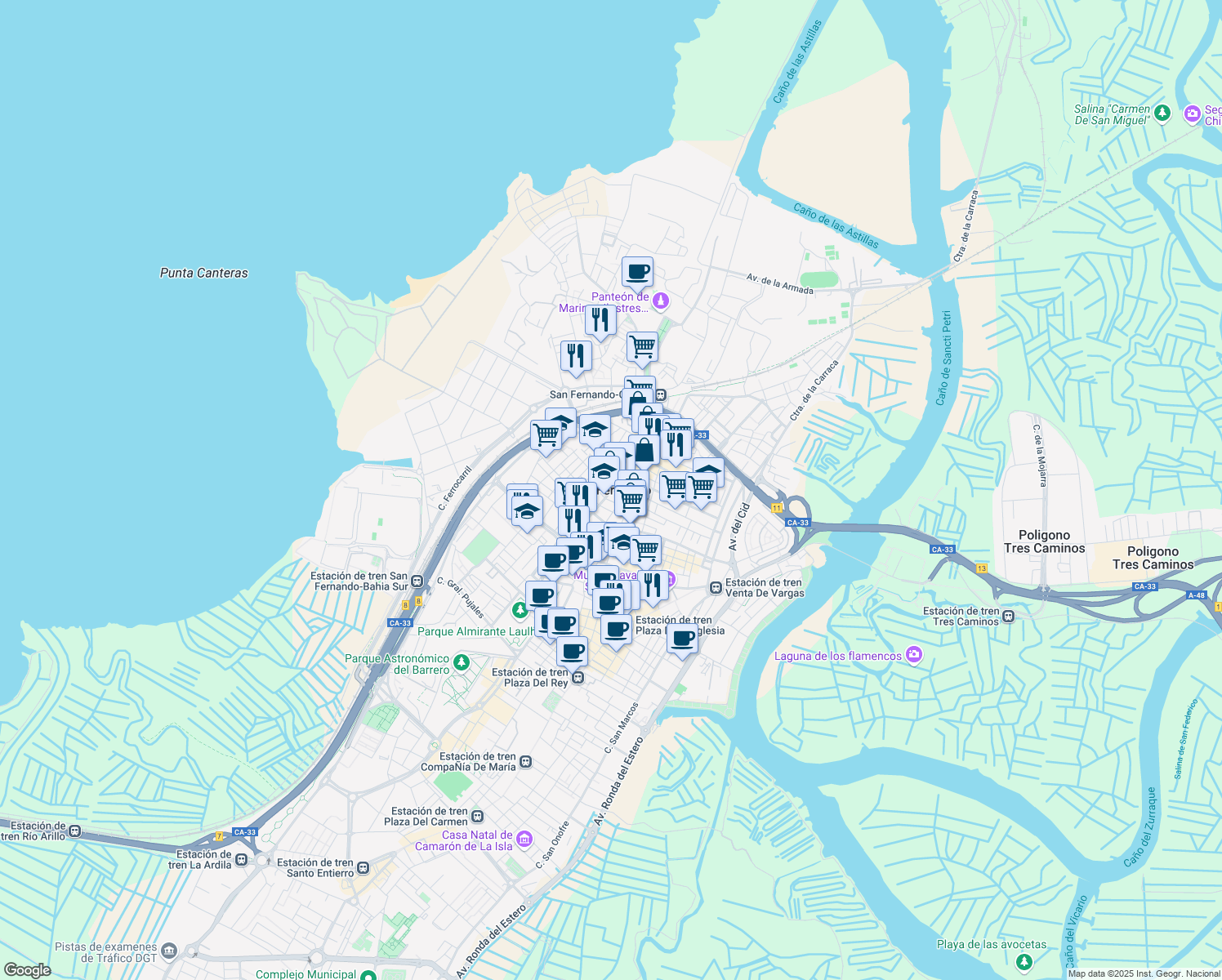 map of restaurants, bars, coffee shops, grocery stores, and more near in San Fernando