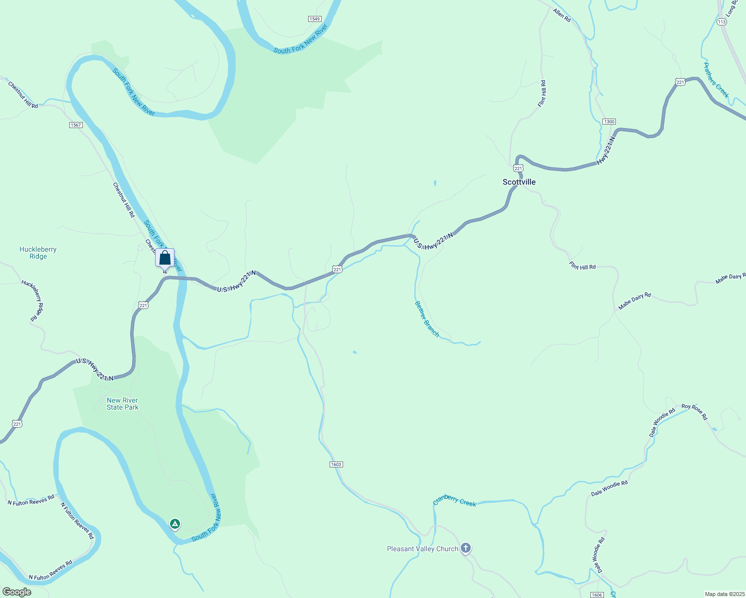 map of restaurants, bars, coffee shops, grocery stores, and more near 11614 U.S. Highway 221 North in Laurel Springs