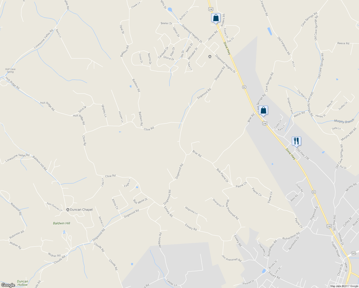 map of restaurants, bars, coffee shops, grocery stores, and more near 1079 Dogwood Road in Tazewell