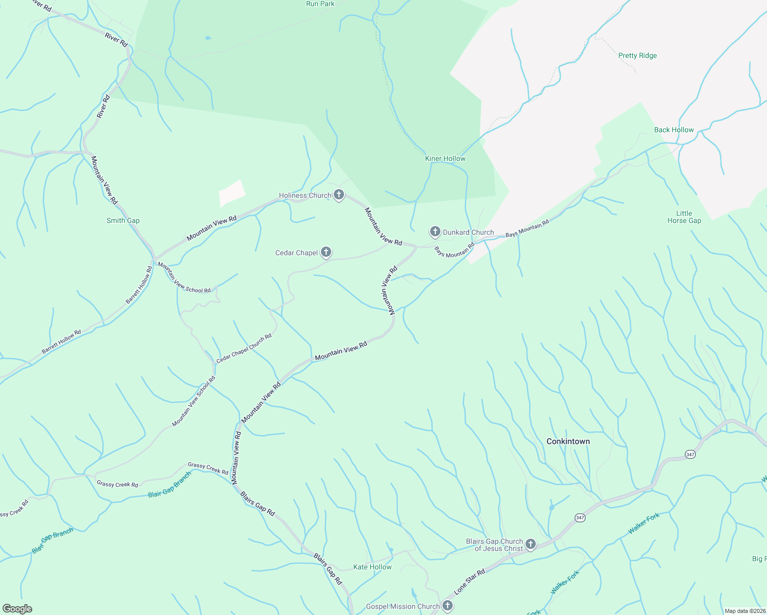 map of restaurants, bars, coffee shops, grocery stores, and more near 1255 Mountain View Road in Rogersville