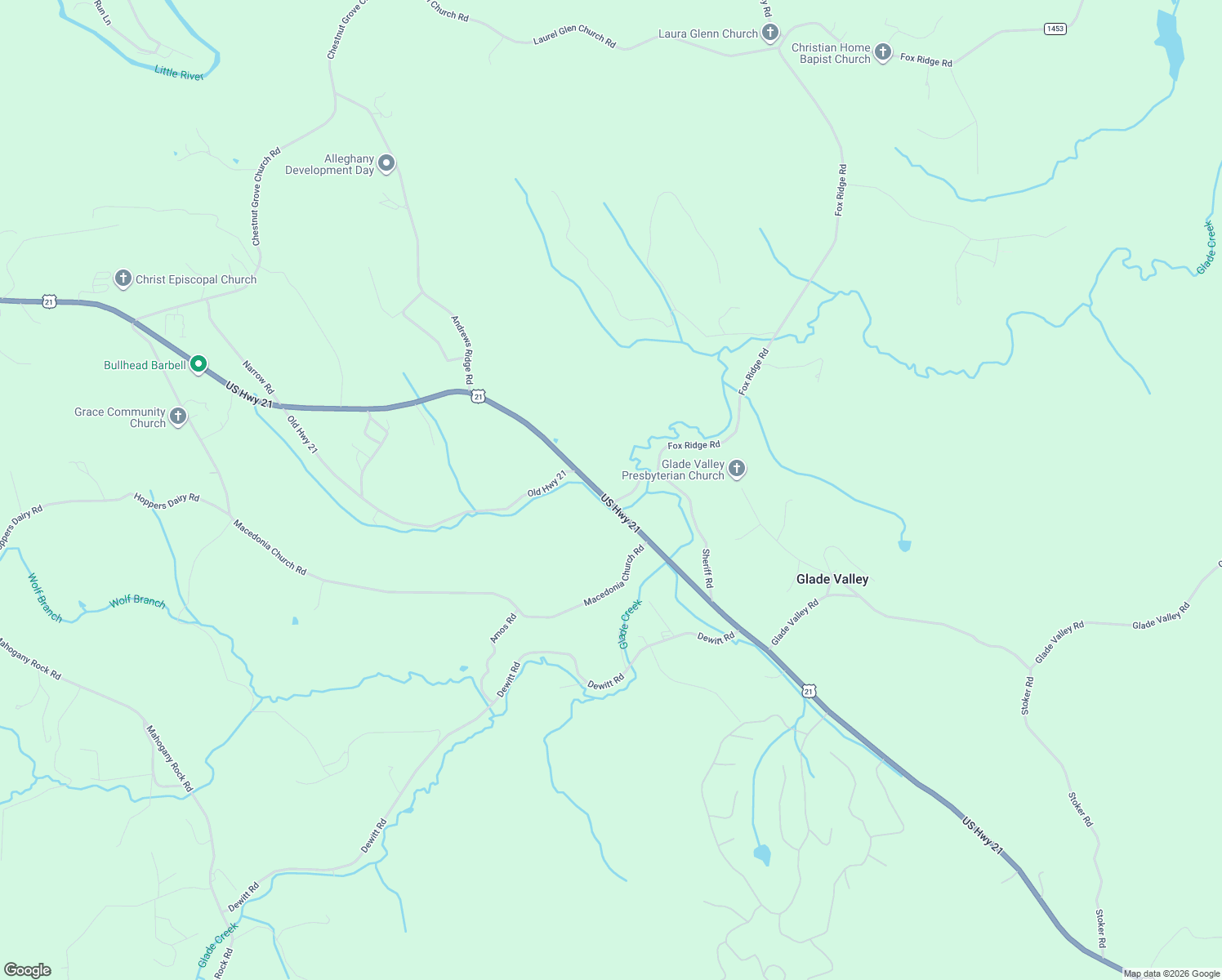 map of restaurants, bars, coffee shops, grocery stores, and more near 41 Sheriff Road in Glade Valley