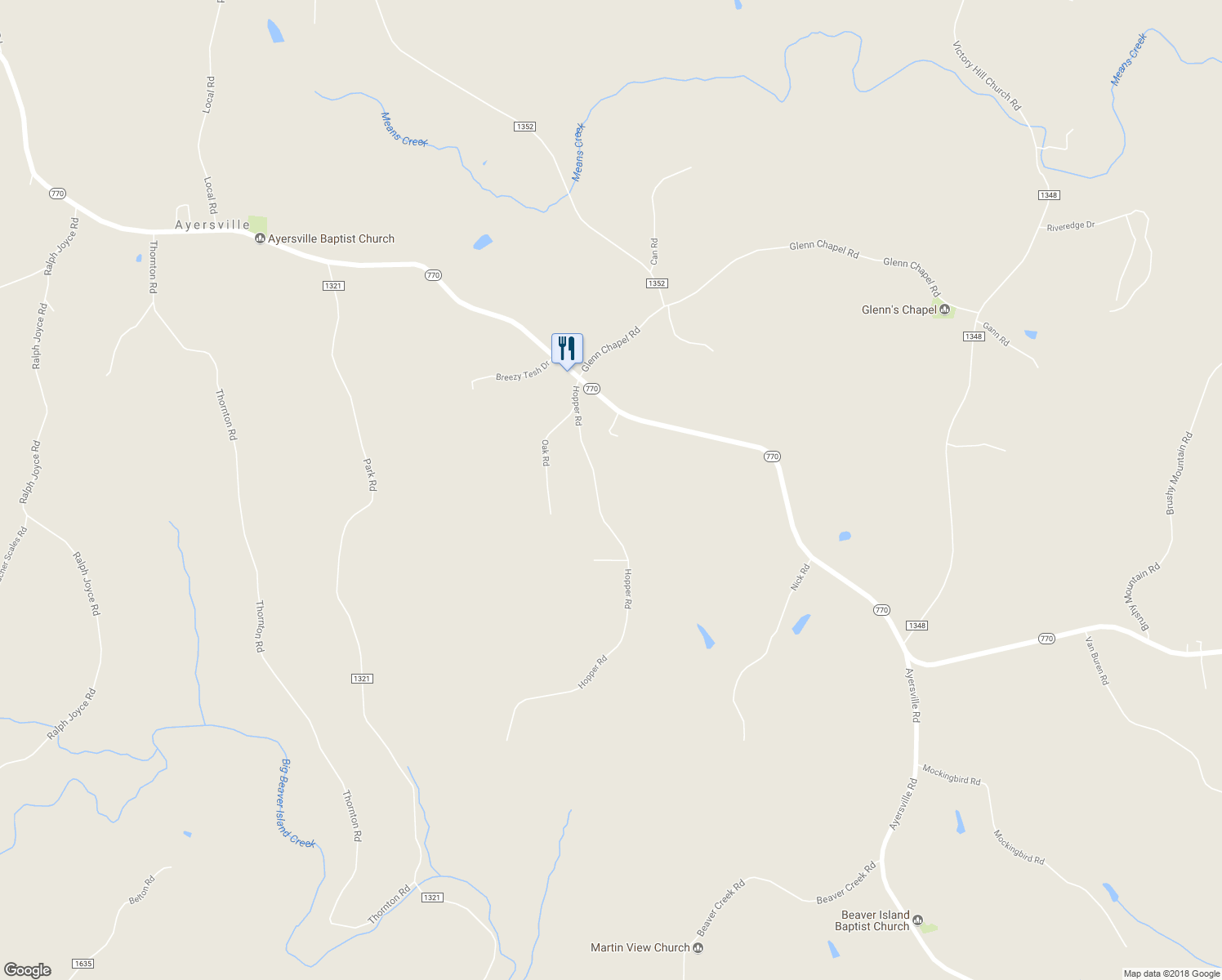 map of restaurants, bars, coffee shops, grocery stores, and more near 275 Hopper Road in Mayodan