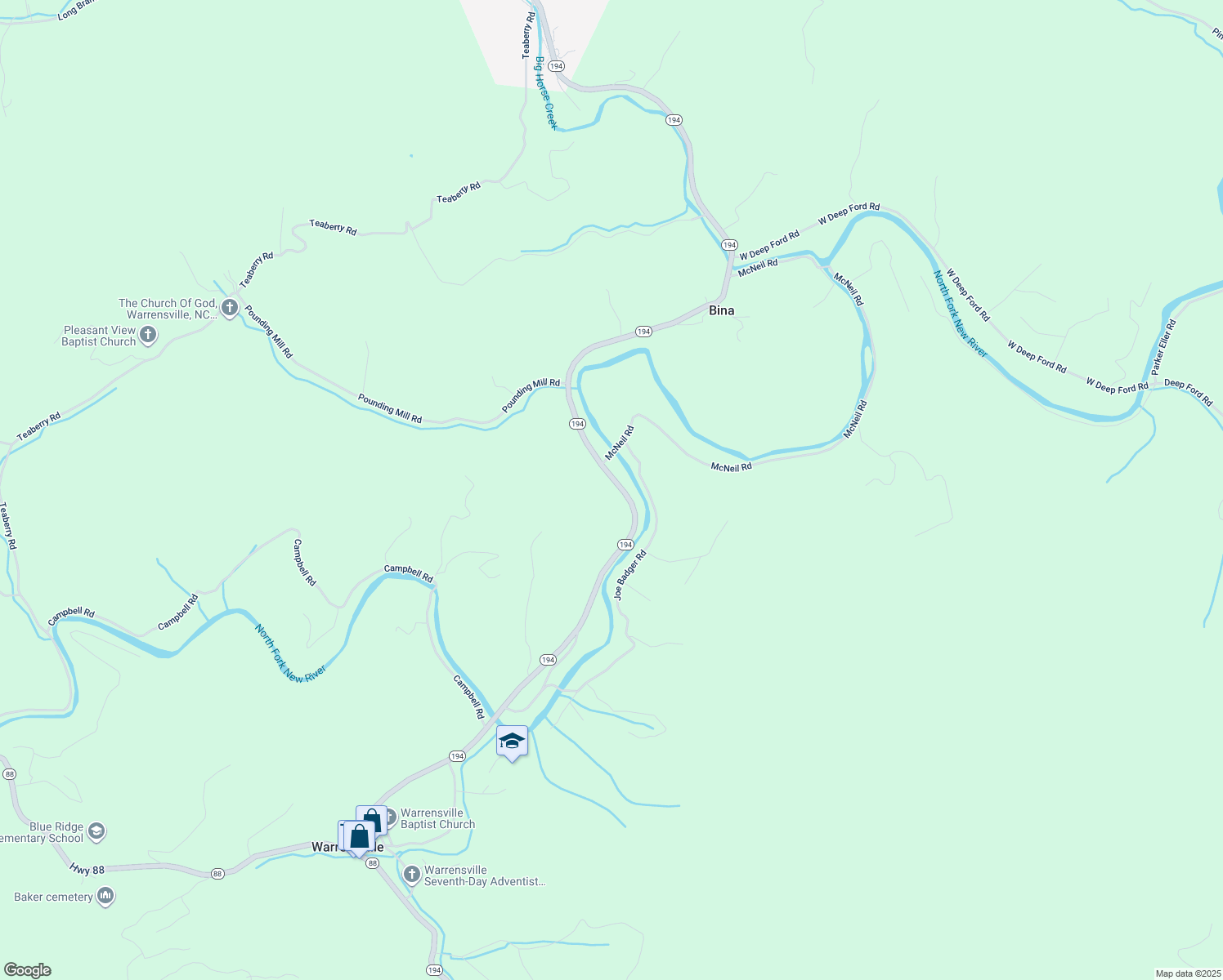 map of restaurants, bars, coffee shops, grocery stores, and more near 7053 North Carolina 194 in Warrensville