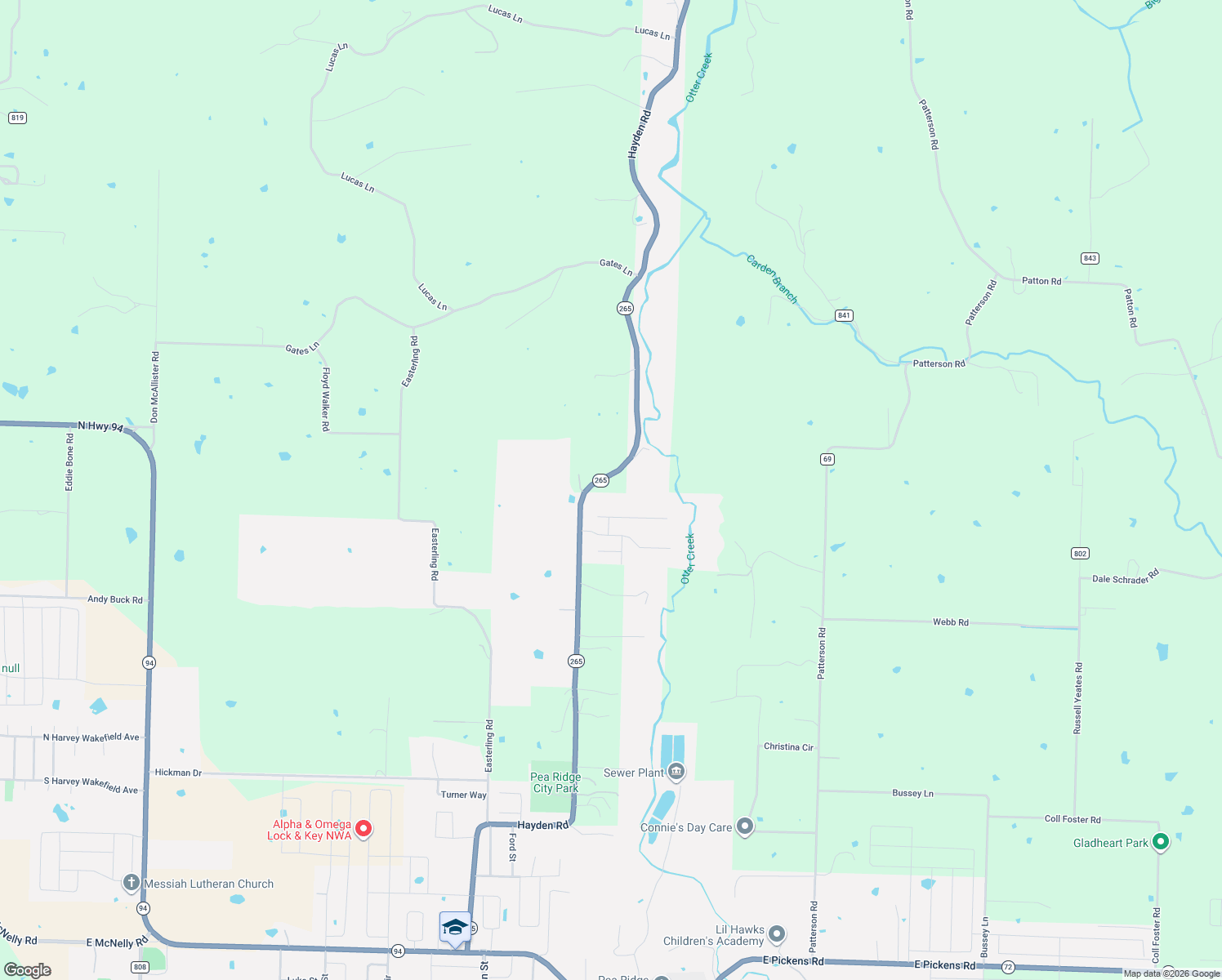 map of restaurants, bars, coffee shops, grocery stores, and more near 2709 Hayden Road in Pea Ridge