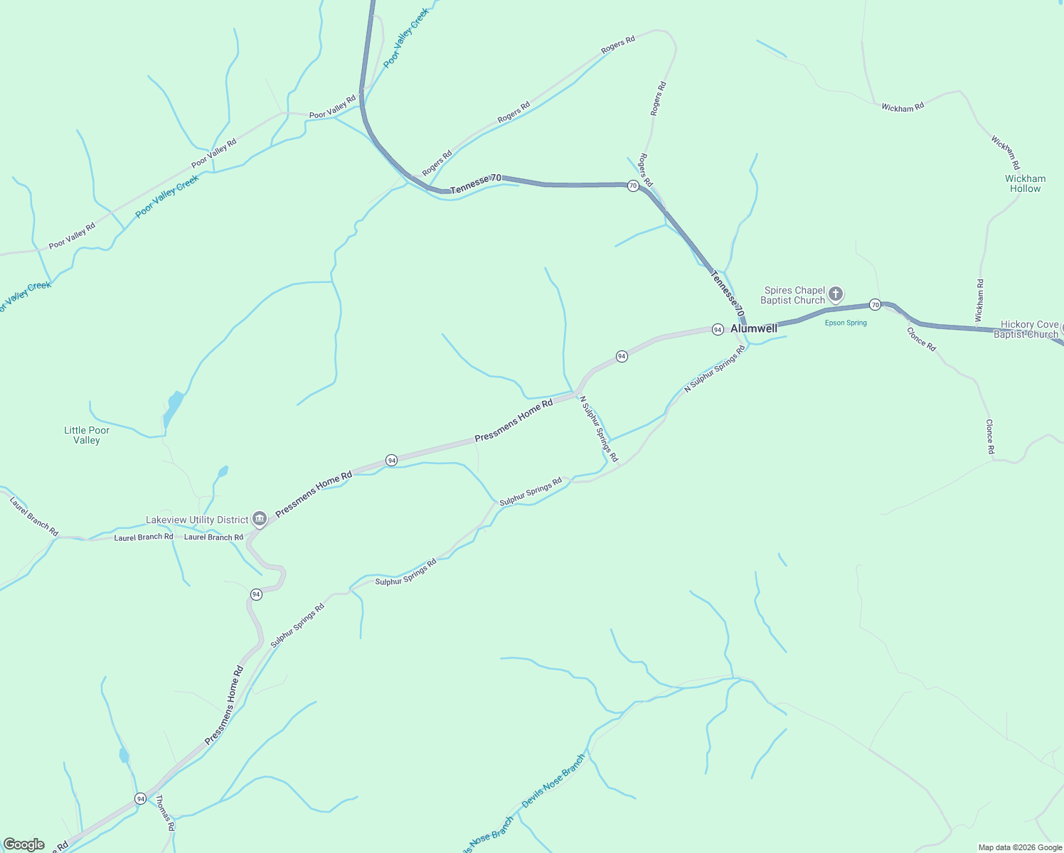 map of restaurants, bars, coffee shops, grocery stores, and more near 1920 Pressmens Home Road in Rogersville