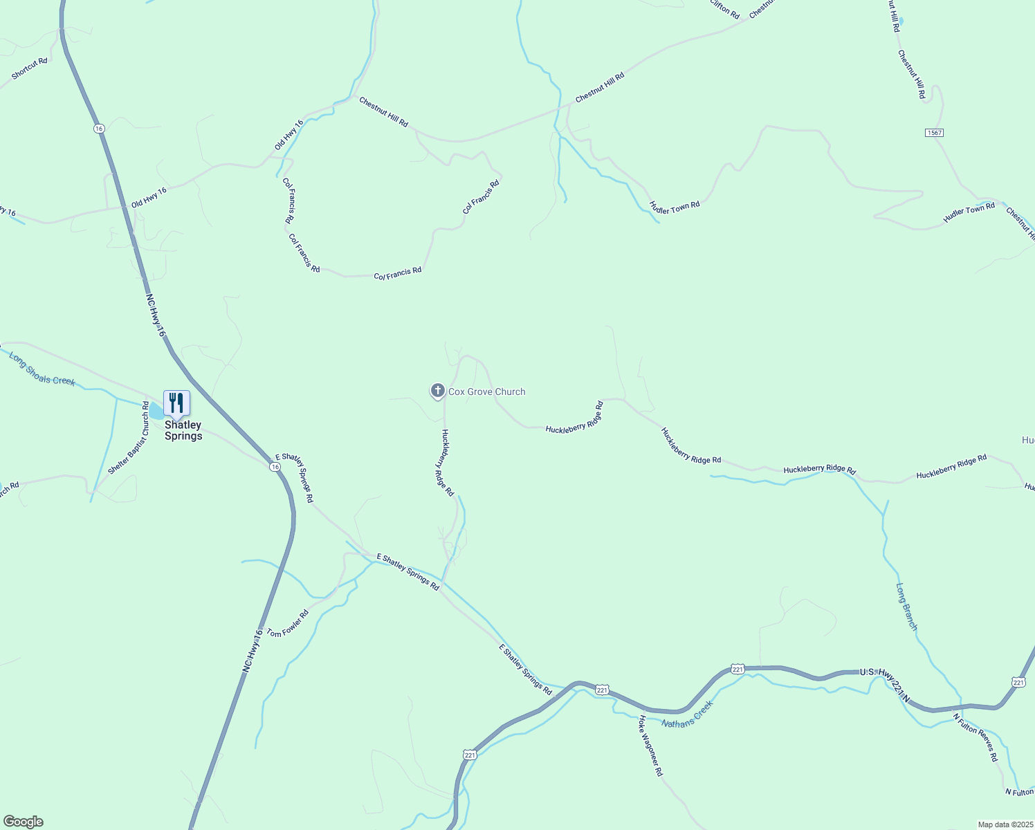map of restaurants, bars, coffee shops, grocery stores, and more near 1415 Huckleberry Ridge Road in Crumpler