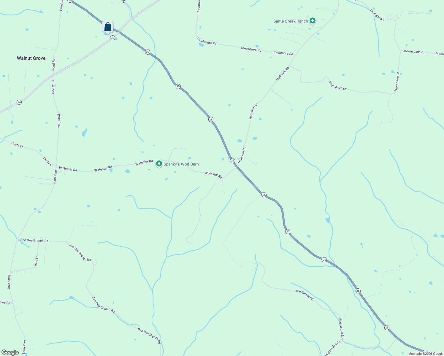 map of restaurants, bars, coffee shops, grocery stores, and more near 200 West Hester Road in Cottontown