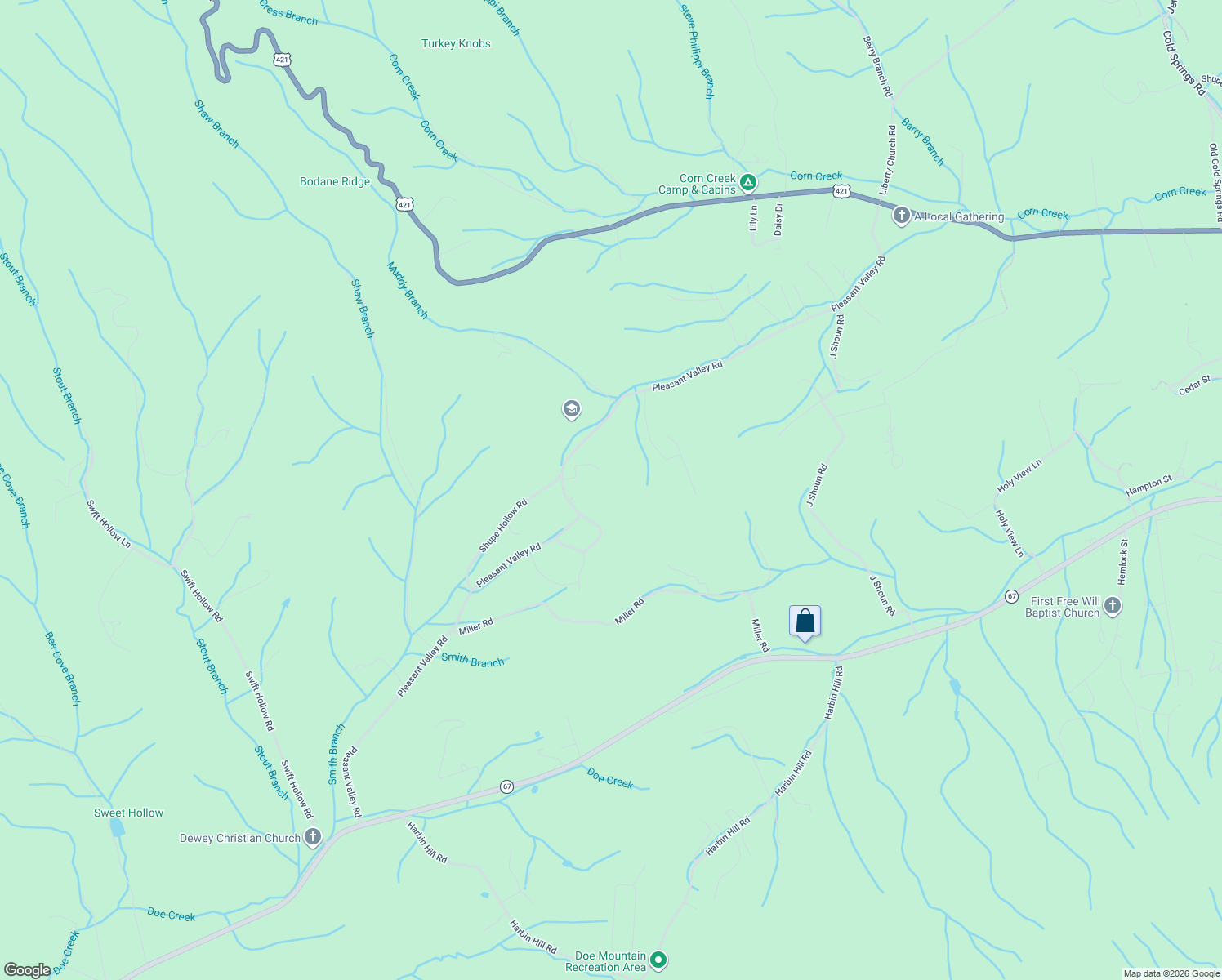map of restaurants, bars, coffee shops, grocery stores, and more near 1481 Pleasant Valley Road in Mountain City