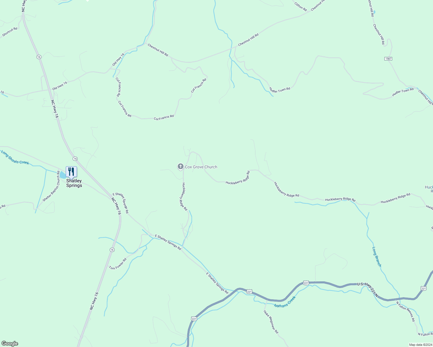 map of restaurants, bars, coffee shops, grocery stores, and more near 1415 Huckleberry Ridge Road in Crumpler