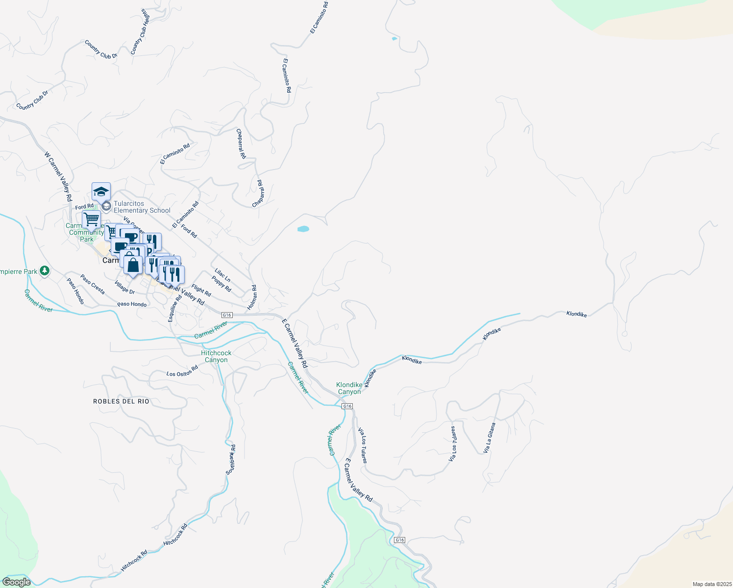 map of restaurants, bars, coffee shops, grocery stores, and more near 66 East Carmel Valley Road in Carmel Valley