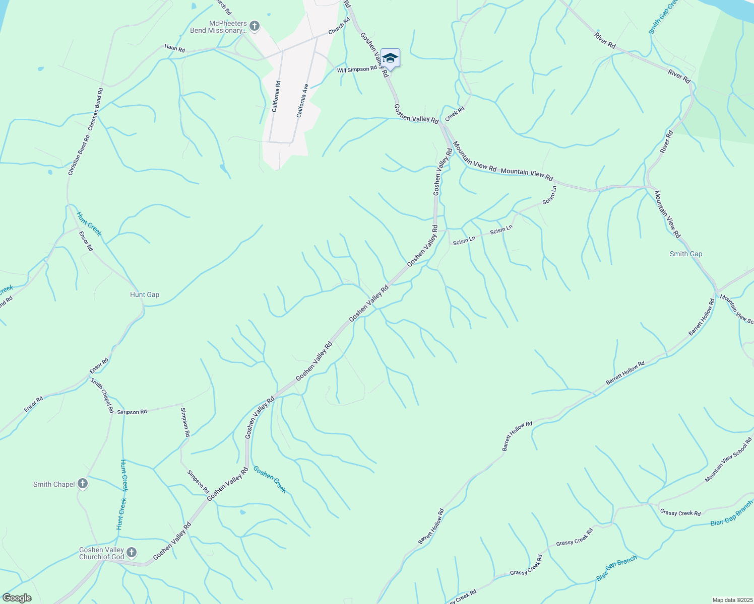 map of restaurants, bars, coffee shops, grocery stores, and more near 1493 Goshen Valley Road in Church Hill