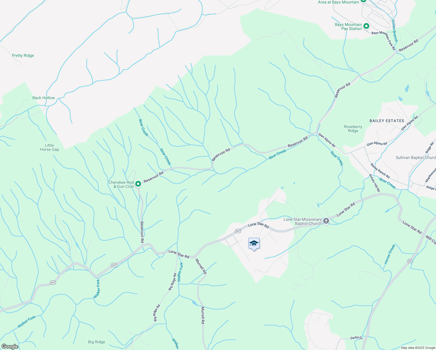 map of restaurants, bars, coffee shops, grocery stores, and more near 4213 Reservoir Road in Kingsport