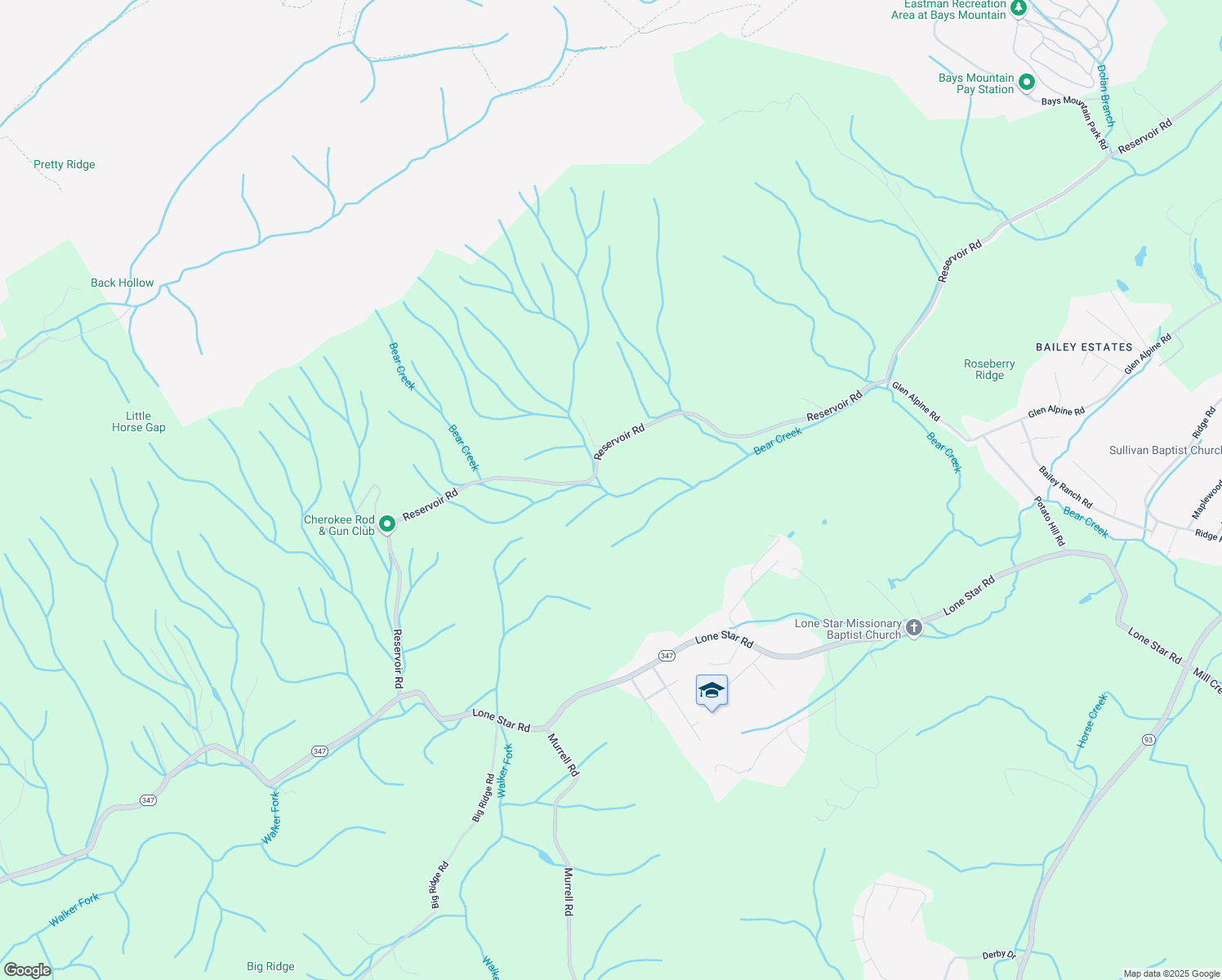map of restaurants, bars, coffee shops, grocery stores, and more near 4213 Reservoir Road in Kingsport