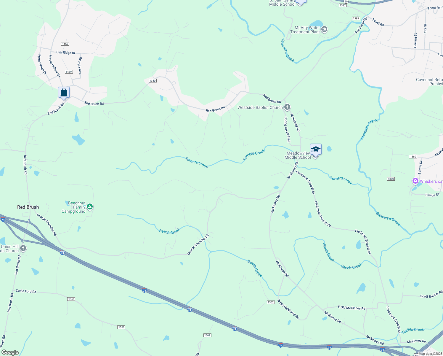 map of restaurants, bars, coffee shops, grocery stores, and more near 166 Watson Road in Mount Airy