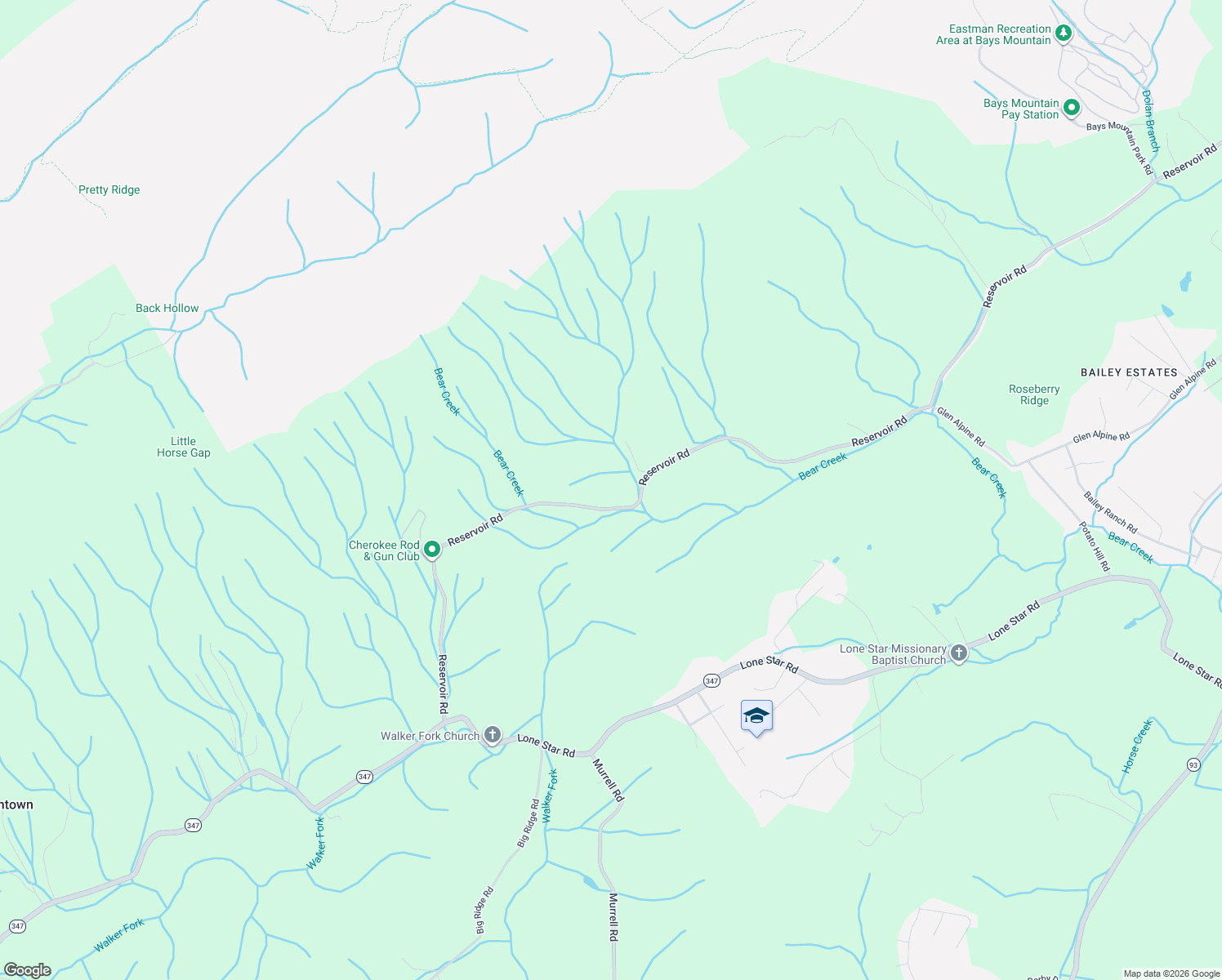 map of restaurants, bars, coffee shops, grocery stores, and more near 4208 Reservoir Road in Kingsport