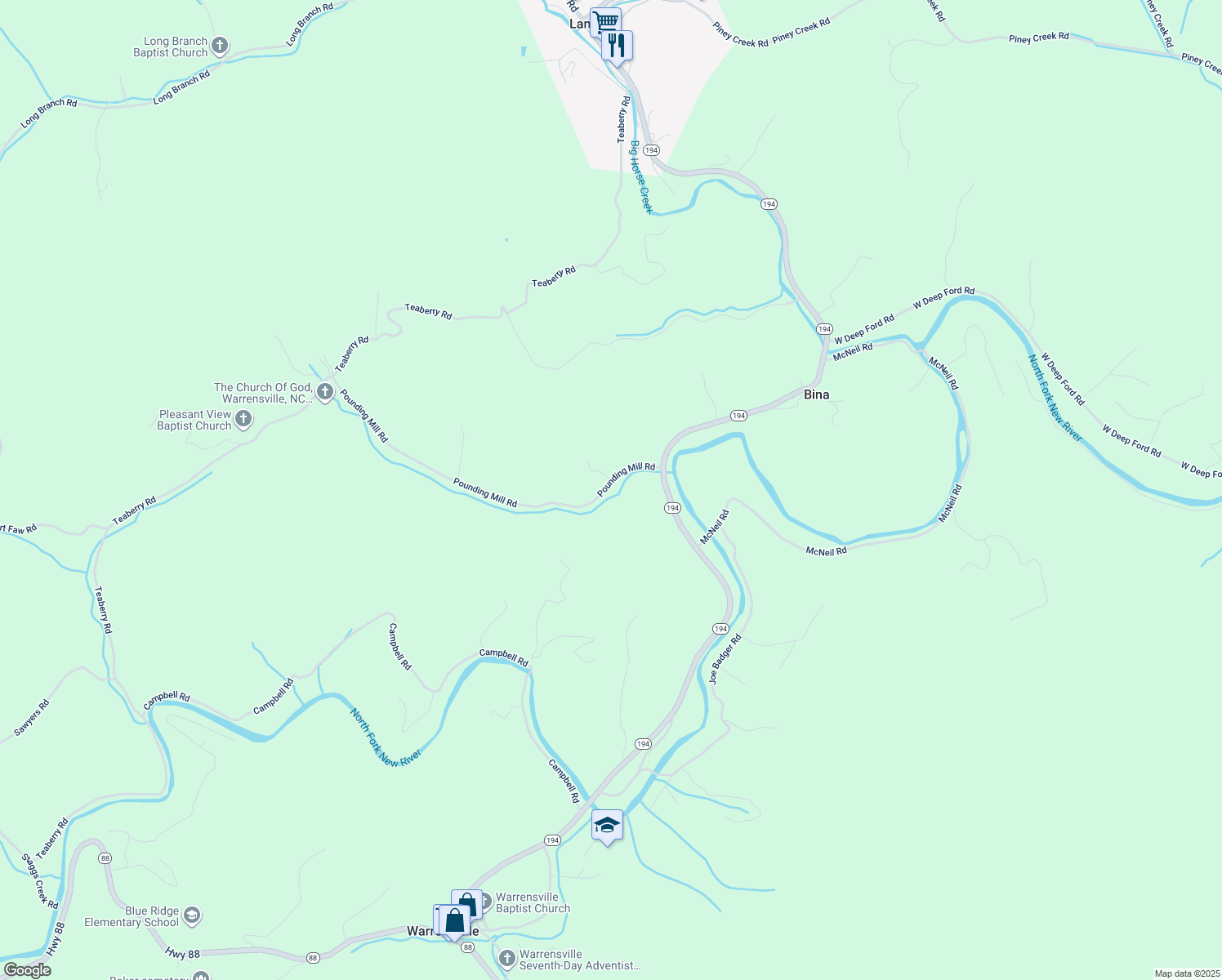 map of restaurants, bars, coffee shops, grocery stores, and more near 271 Pounding Mill Road in Warrensville