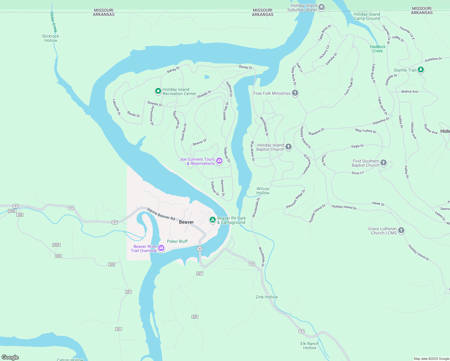 map of restaurants, bars, coffee shops, grocery stores, and more near 1 Narrows Drive in Holiday Island
