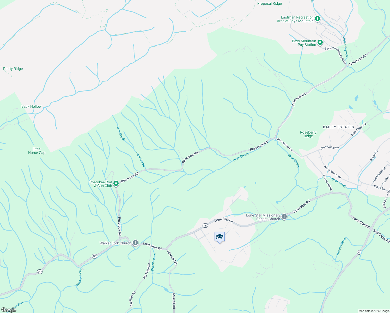 map of restaurants, bars, coffee shops, grocery stores, and more near 4189 Reservoir Road in Kingsport