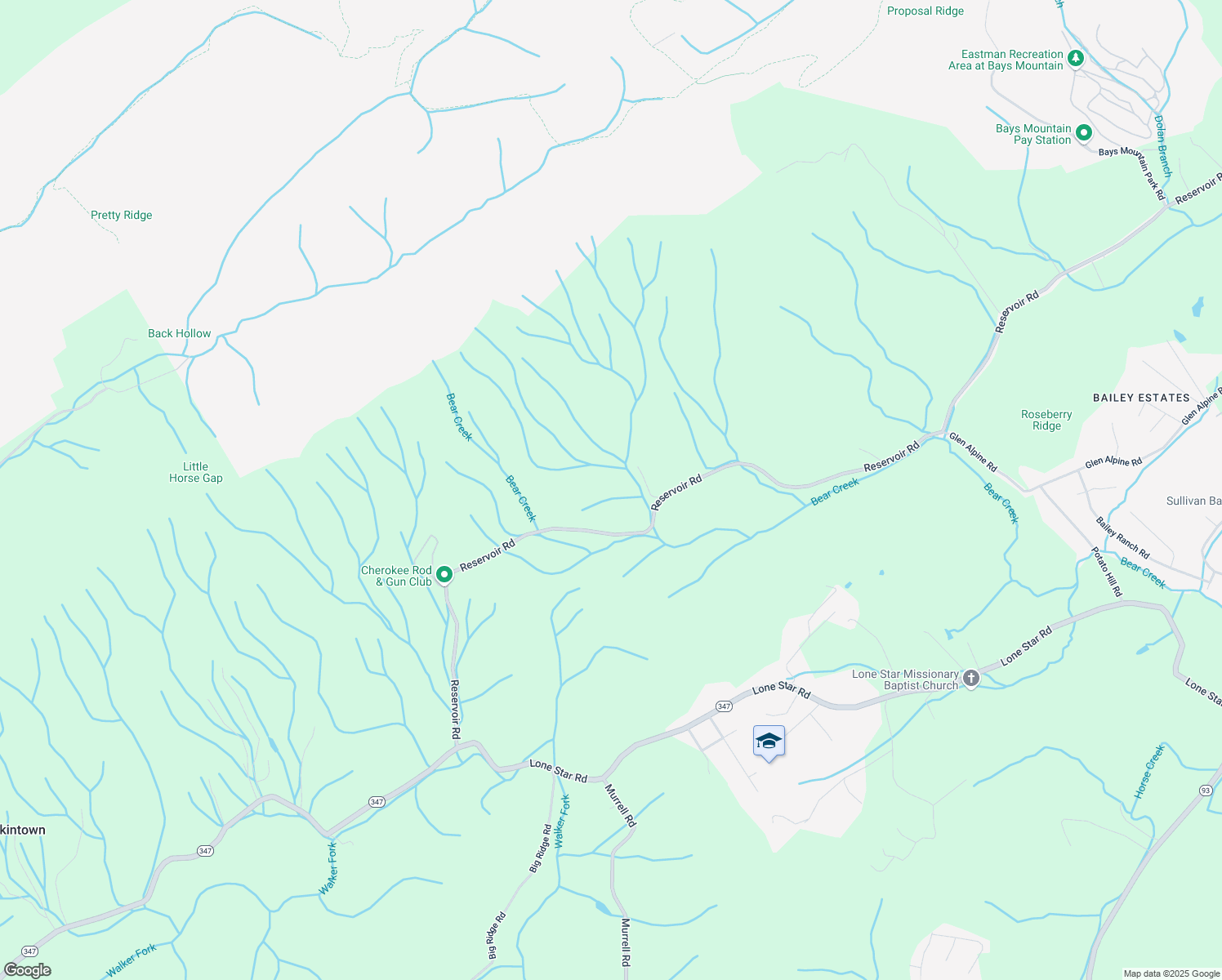 map of restaurants, bars, coffee shops, grocery stores, and more near 4208 Reservoir Road in Kingsport